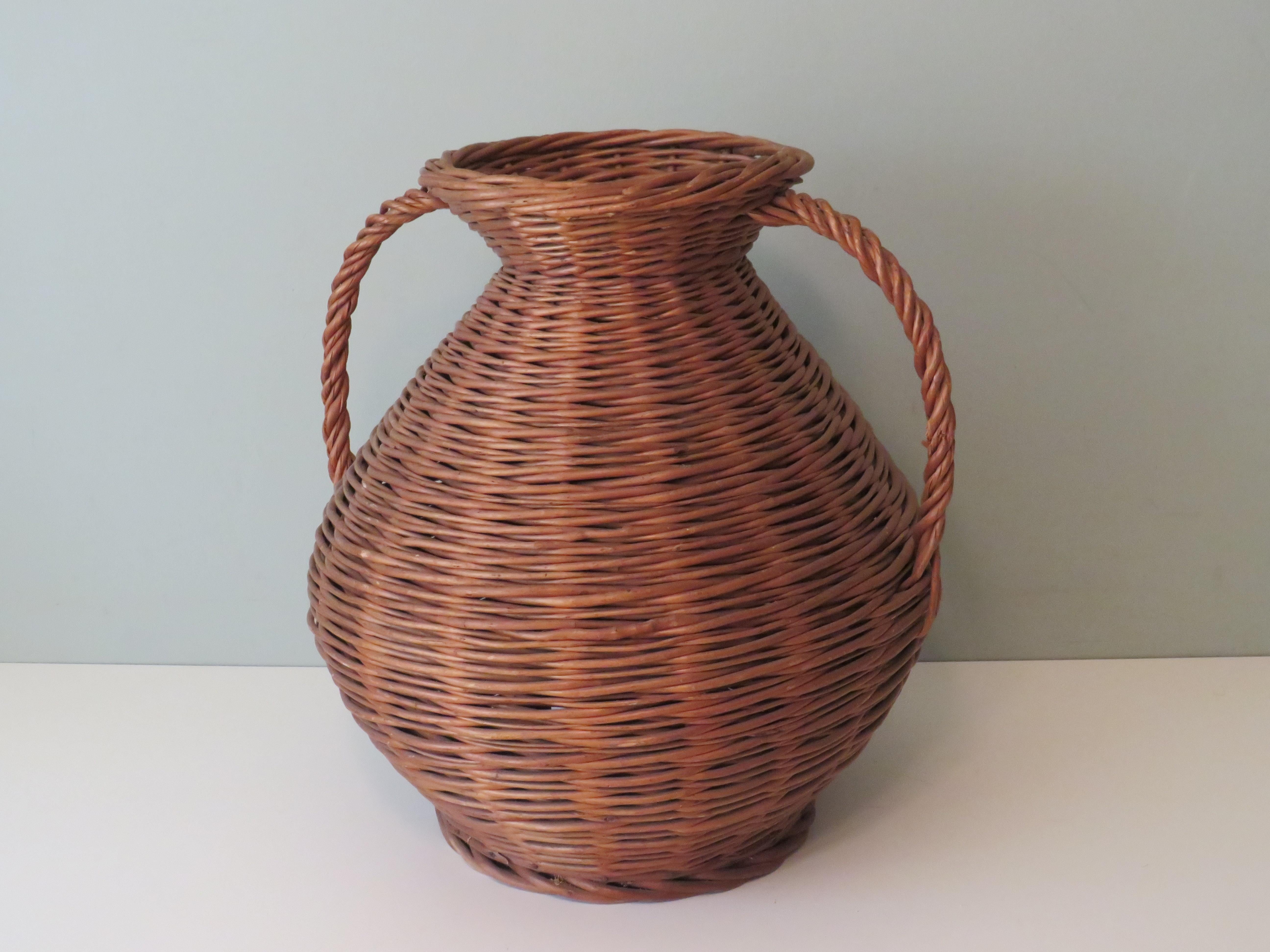 Mid-20th Century XL Vintage Vase in Wicker, 1960 France For Sale