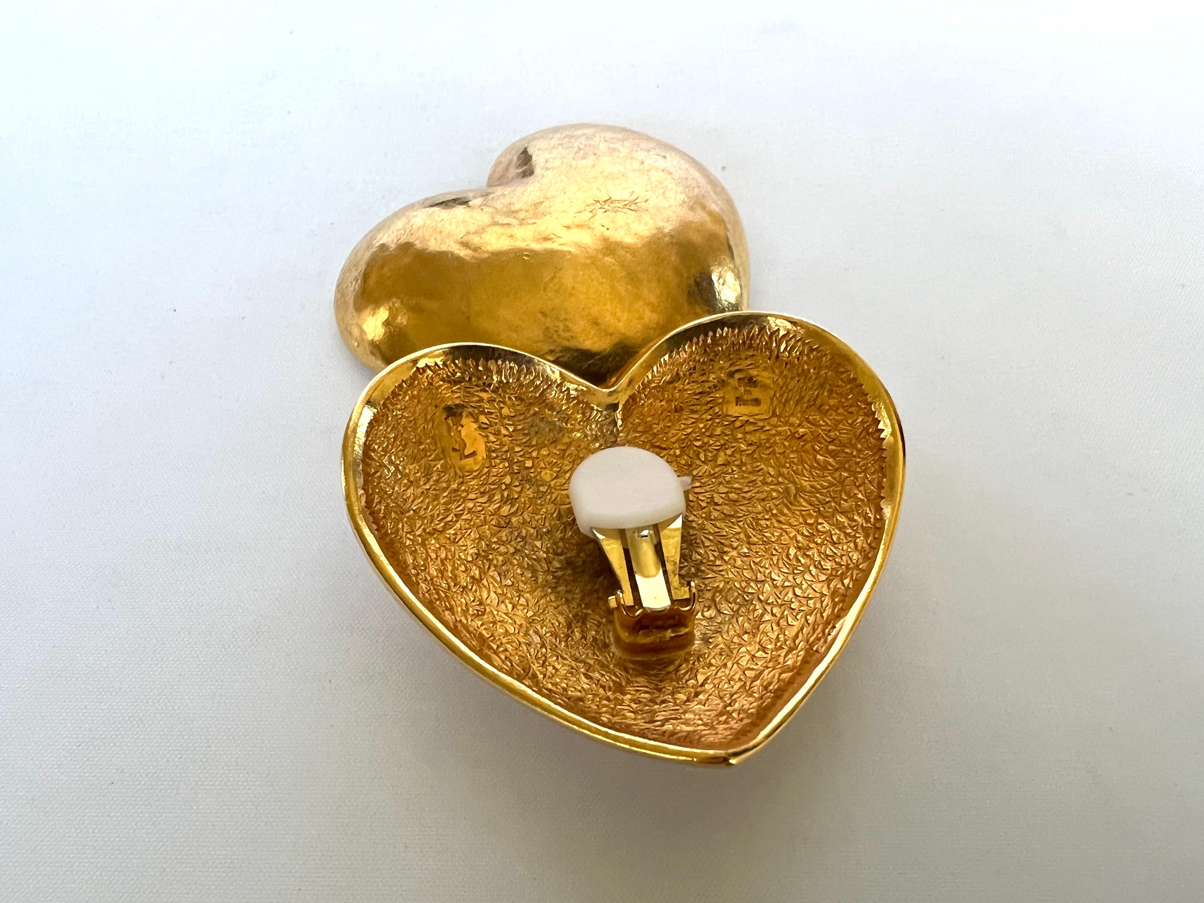 Artisan XL Vintage Yves Saint Laurent Gold Heart Earrings  For Sale