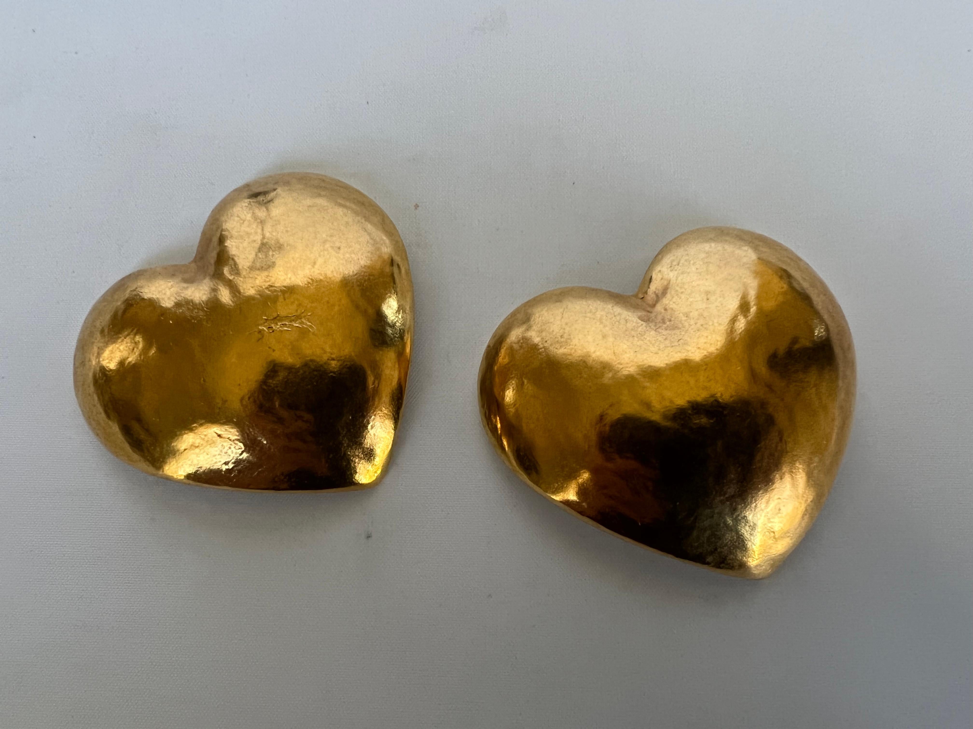 Women's XL Vintage Yves Saint Laurent Gold Heart Earrings  For Sale