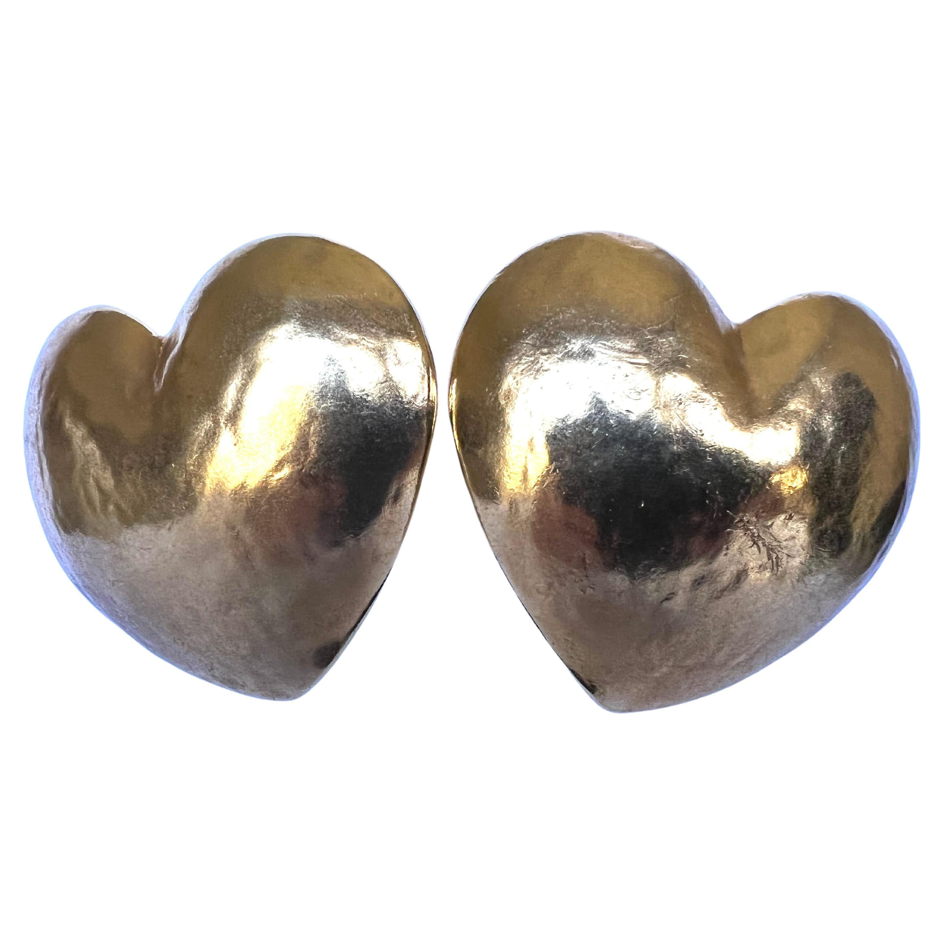 XL Vintage Yves Saint Laurent Gold Heart Earrings 