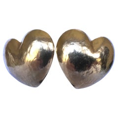 XL Vintage Yves Saint Laurent Gold Heart Earrings 