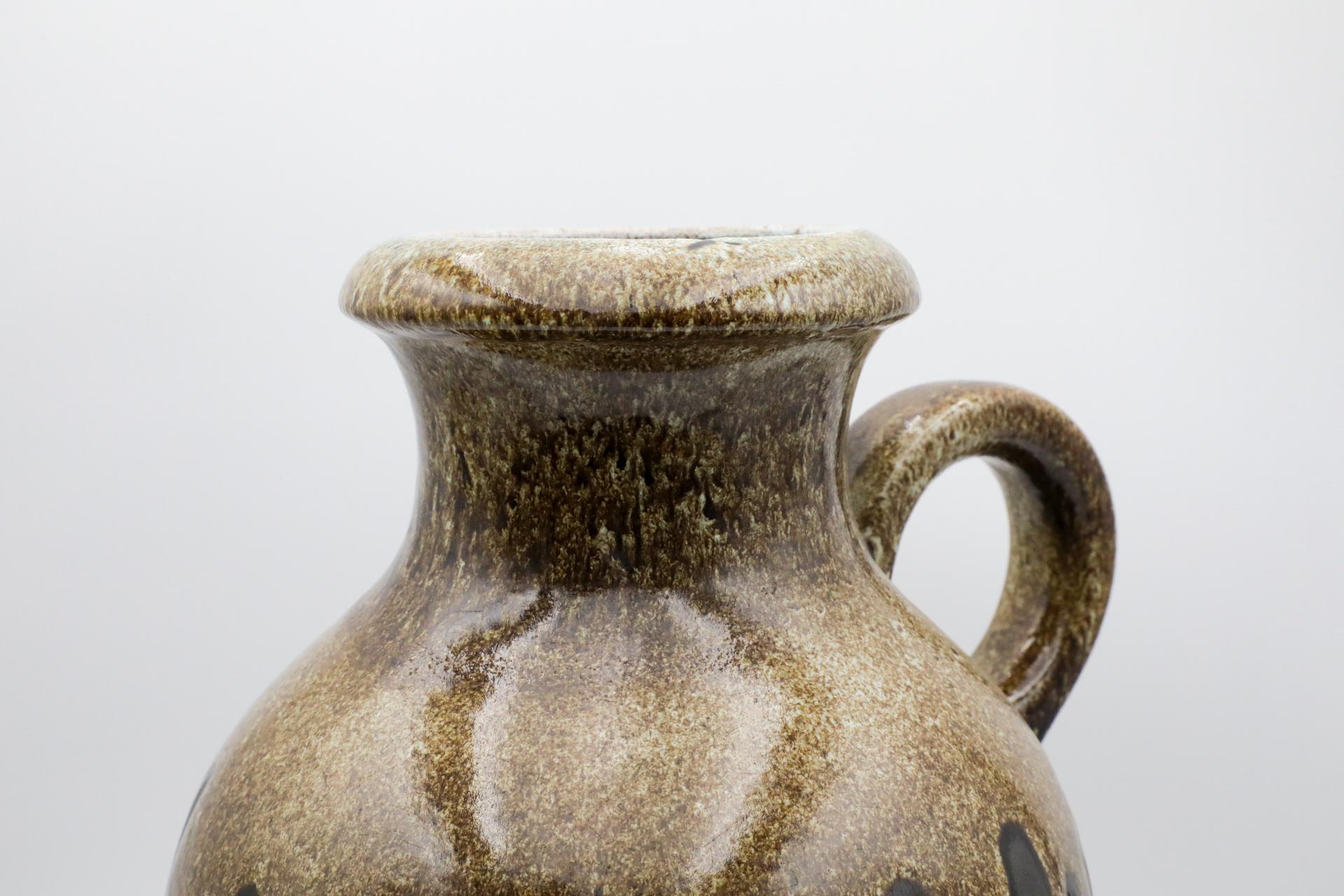 XL West German Brown Ceramic Jug, Textured Brown Glaze and Wavy Dark Brown Belt For Sale 4
