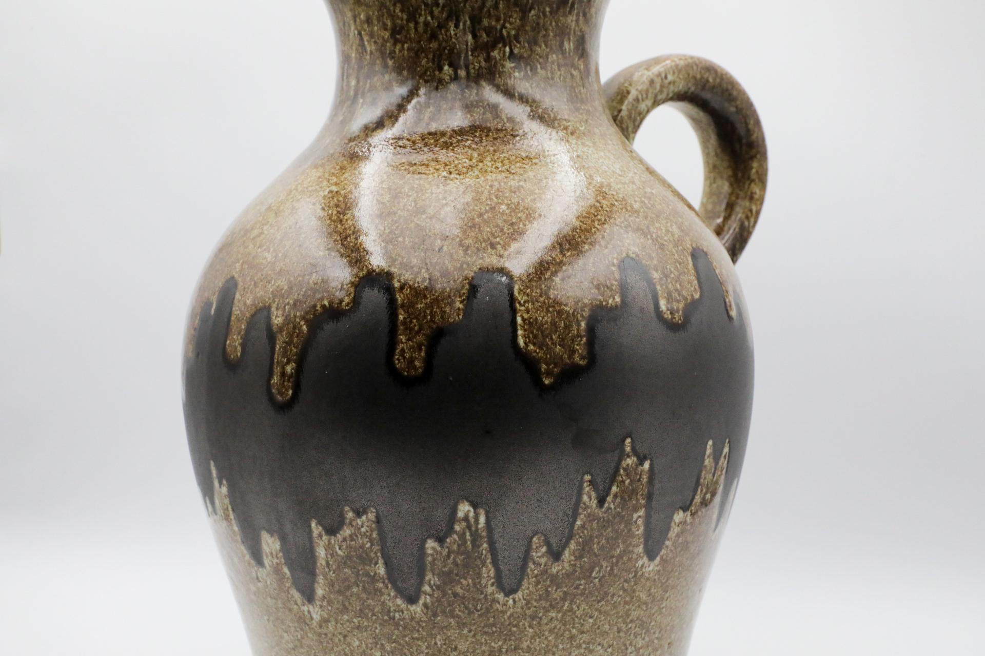 XL West German Brown Ceramic Jug, Textured Brown Glaze and Wavy Dark Brown Belt For Sale 5