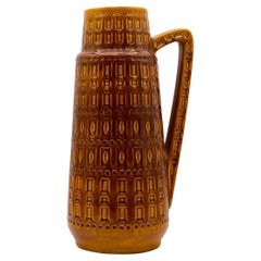 XL West German Ceramic Jug with Handle in Golden Brown Glaze with Carved Design