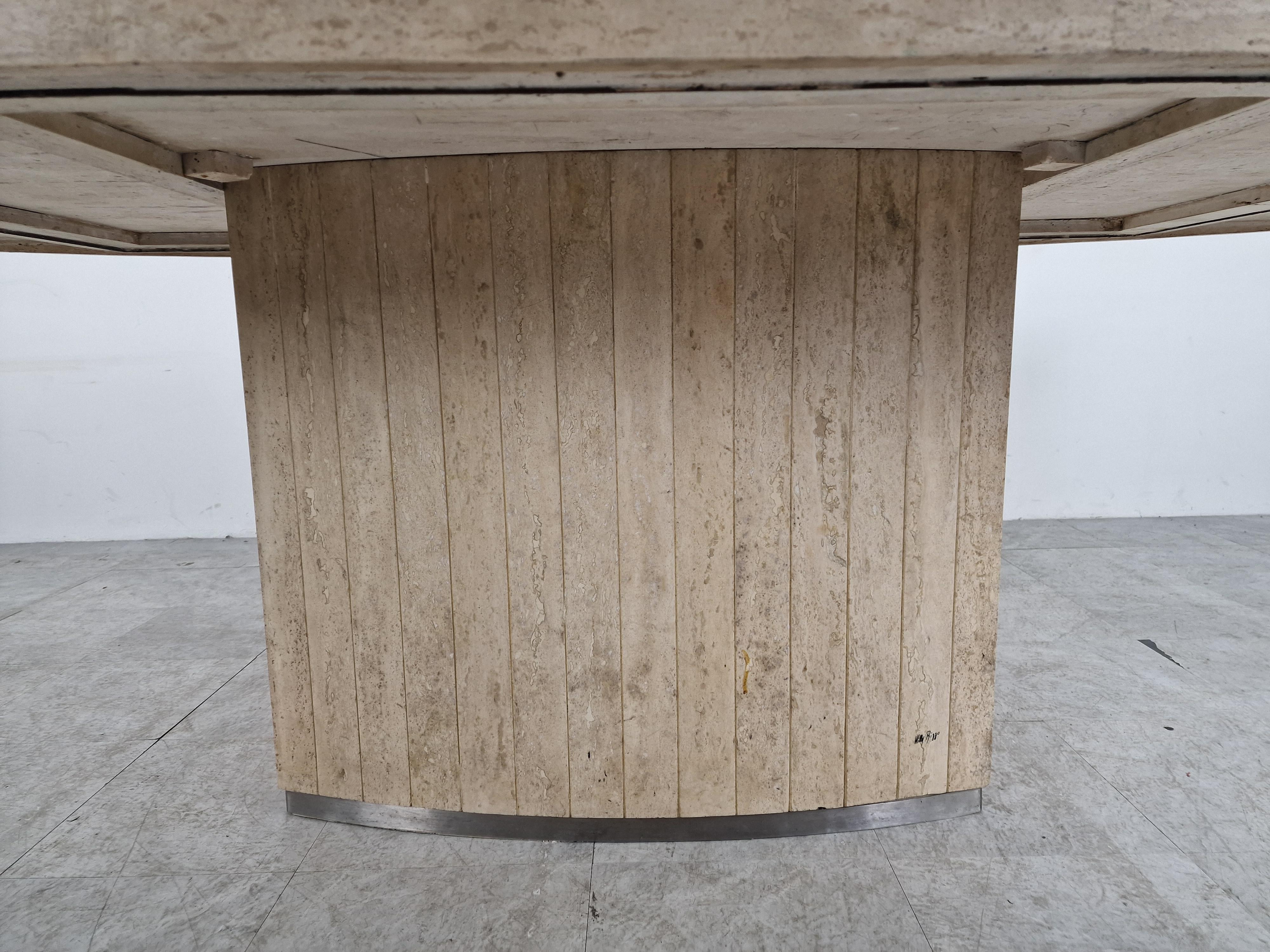 Xl Willy Rizzo Signed Travertine Dining Table, 1970s 5