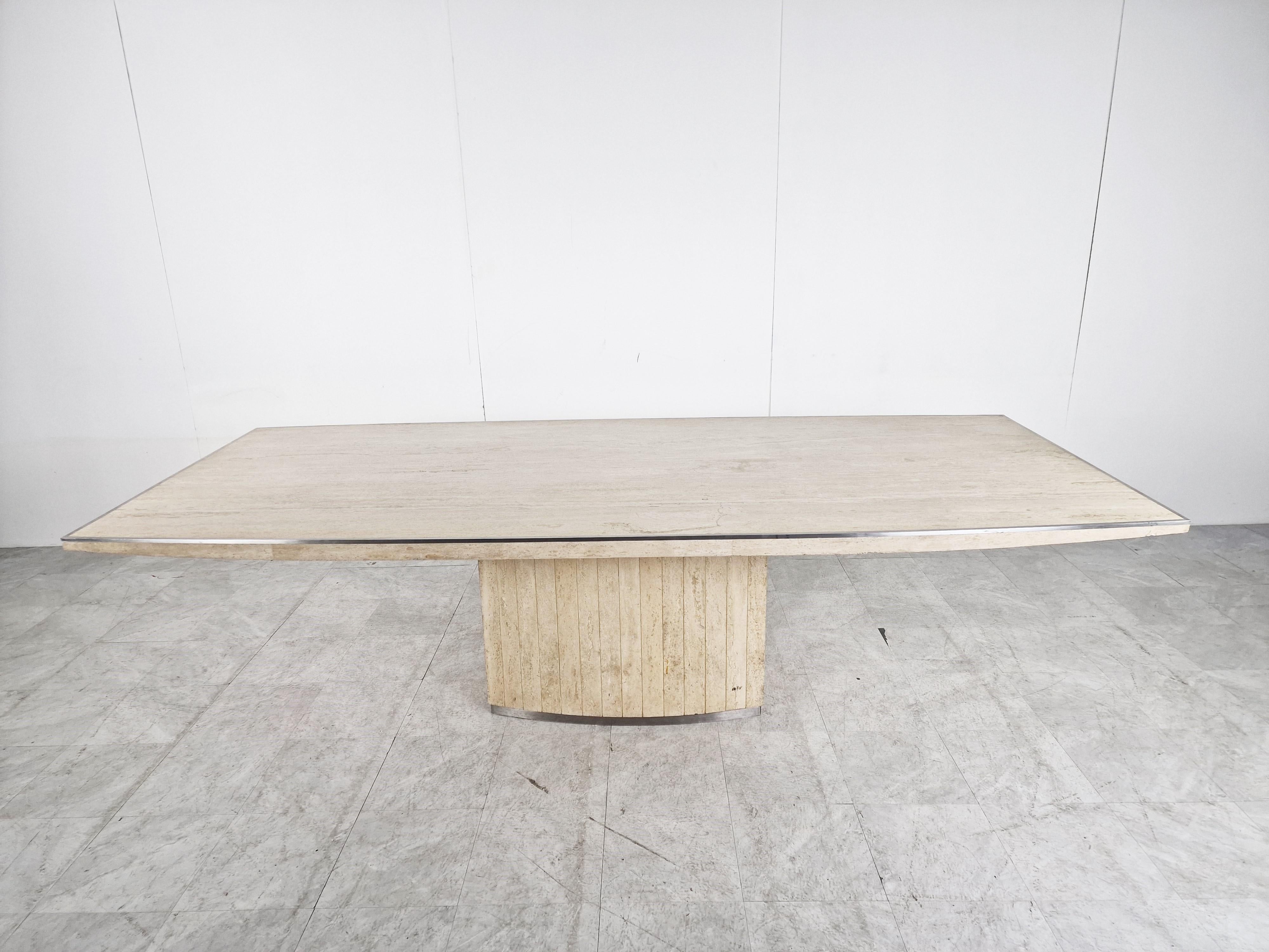 Xl Willy Rizzo Signed Travertine Dining Table, 1970s In Good Condition In HEVERLEE, BE