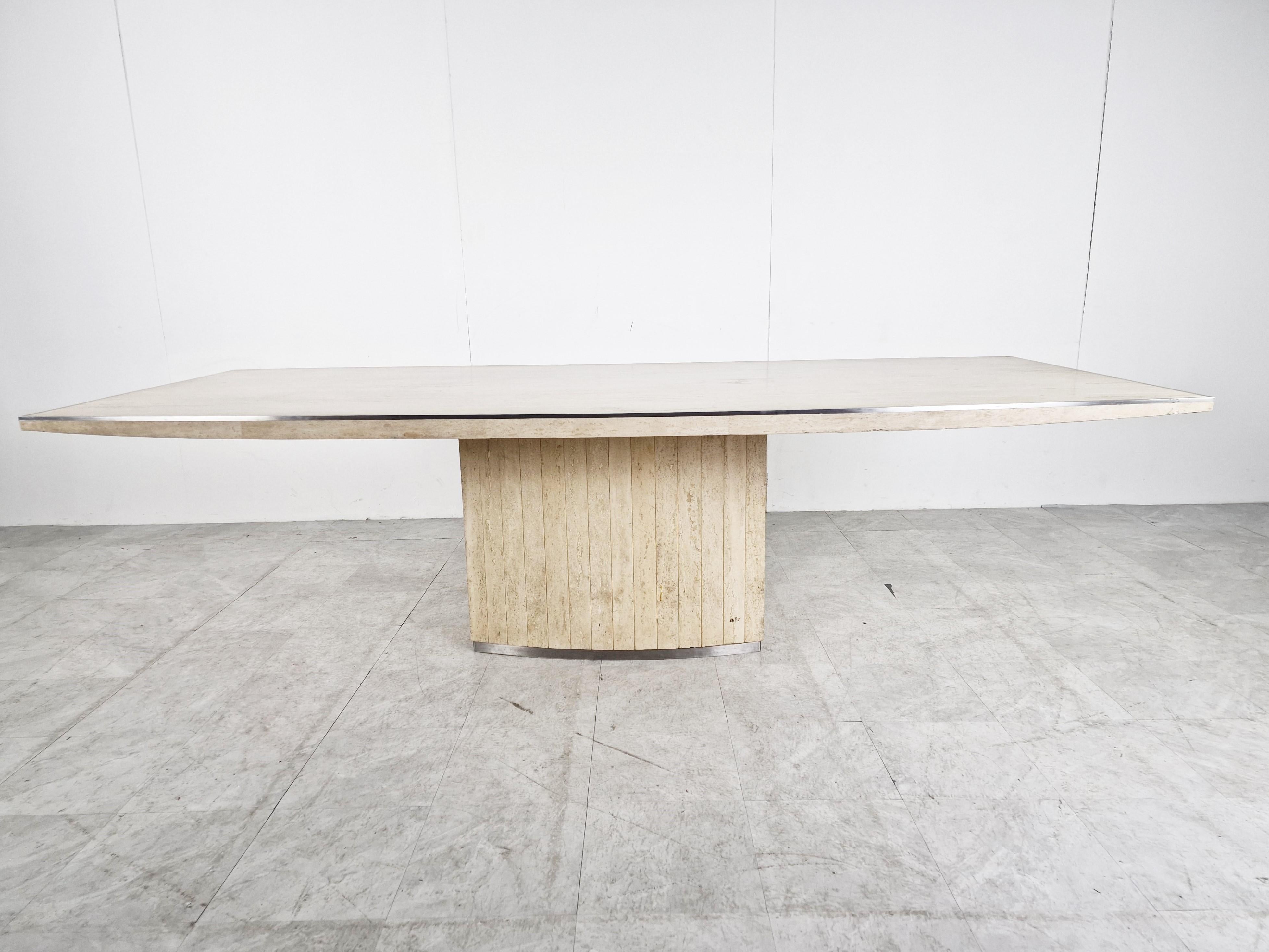 Late 20th Century Xl Willy Rizzo Signed Travertine Dining Table, 1970s