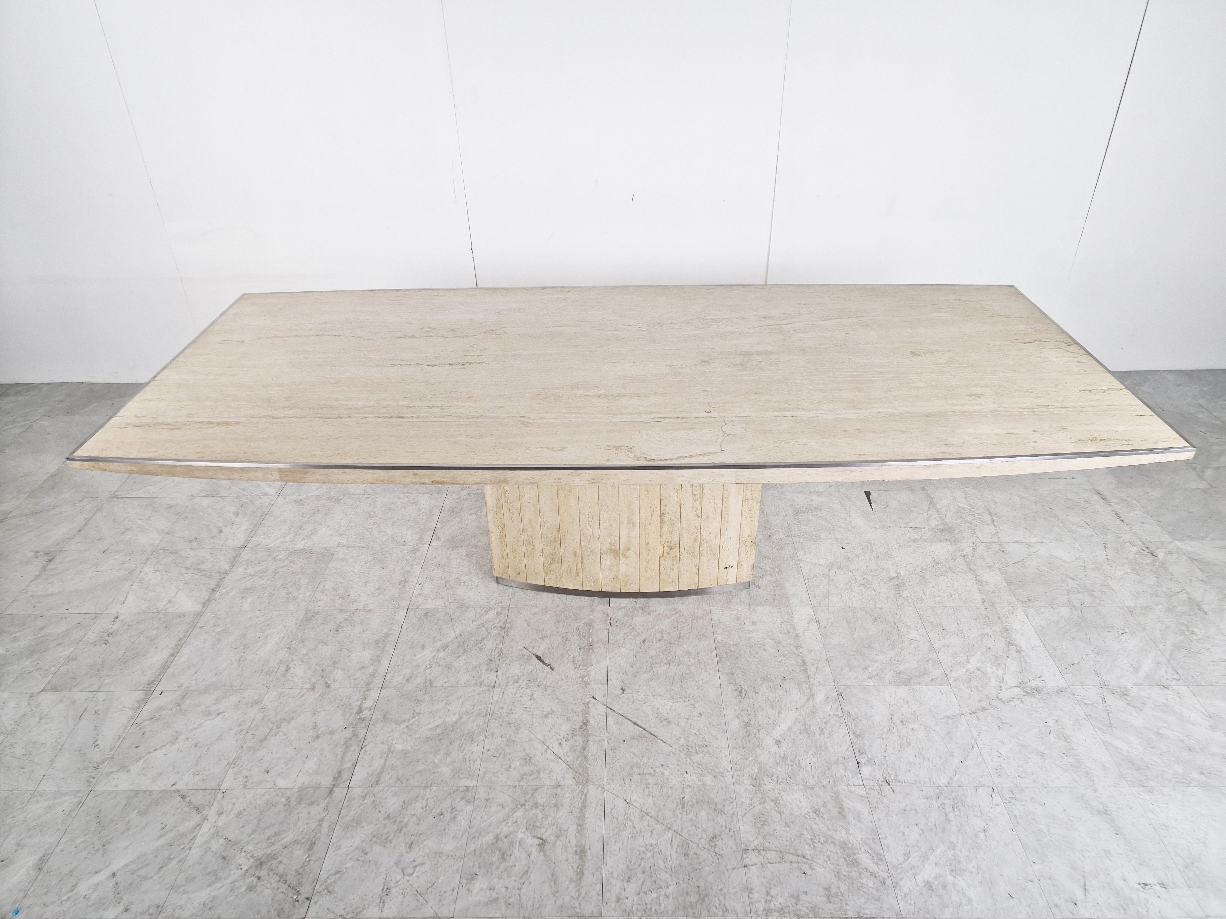 Xl Willy Rizzo Signed Travertine Dining Table, 1970s 1