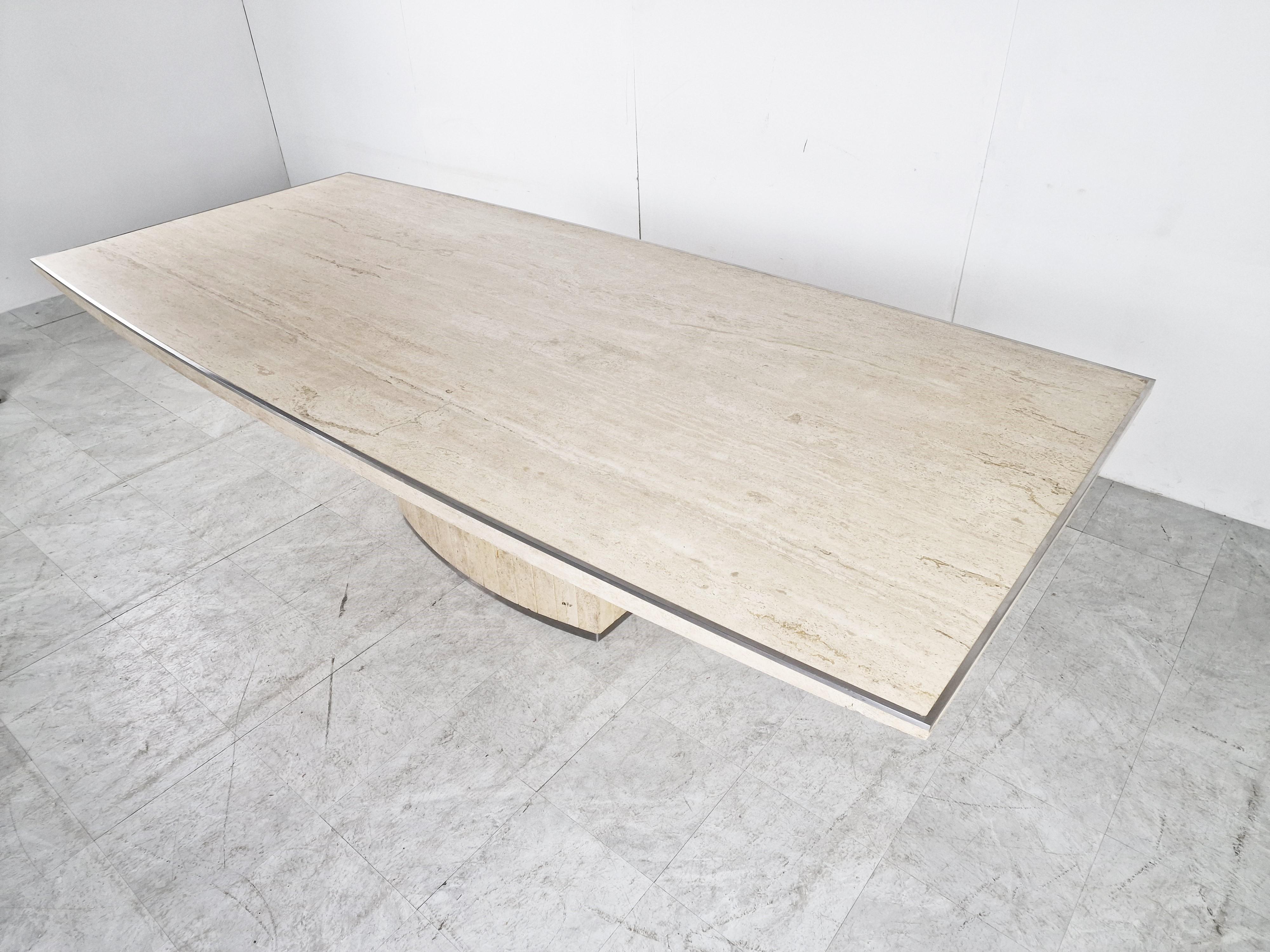 Xl Willy Rizzo Signed Travertine Dining Table, 1970s 2
