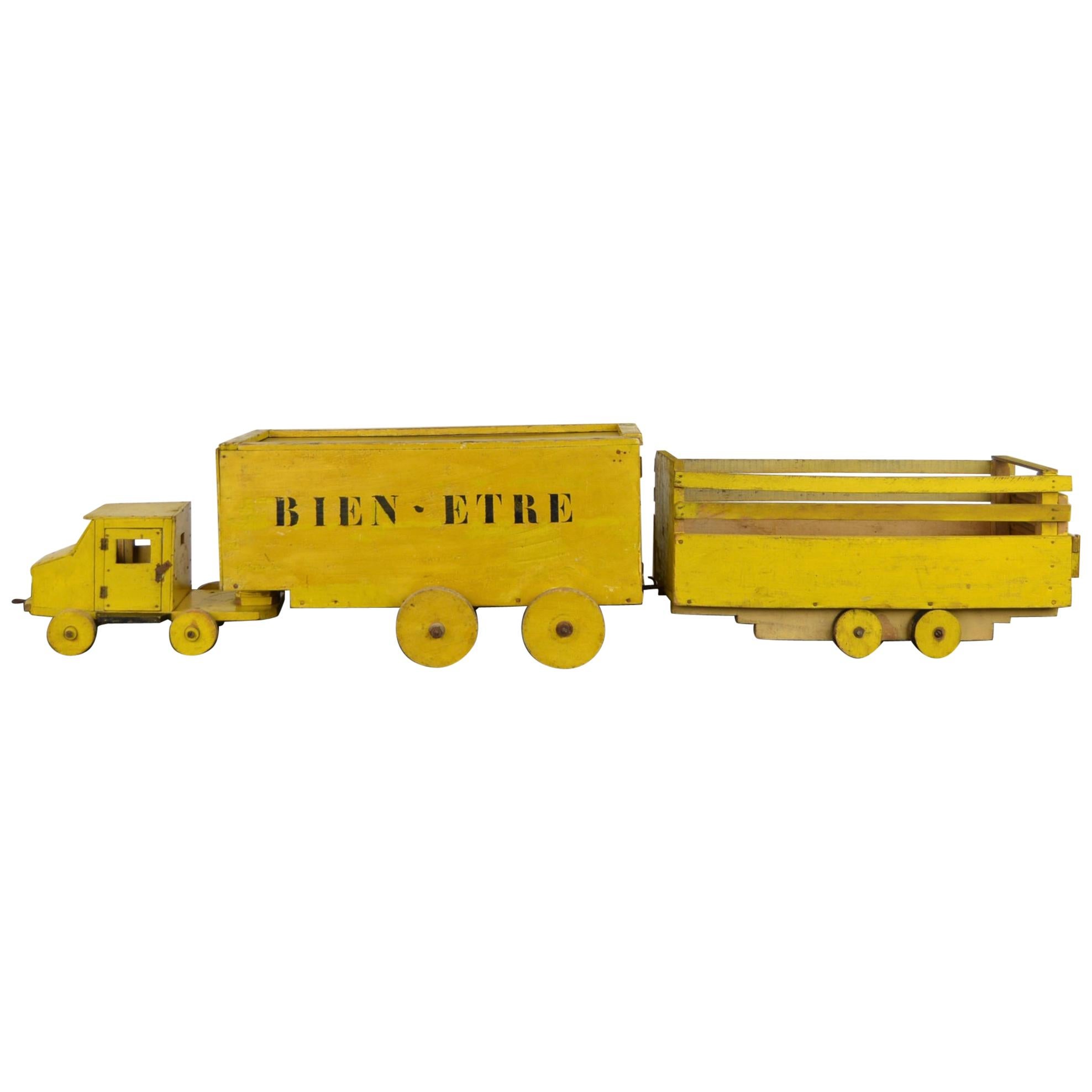 XL Wooden Toy Truck with Trailers, Folk Art Animal Transport