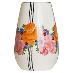 XL Zeh Scherzer Ceramic Vase Flowers and Stripes Motif Mid Century Design, 70s