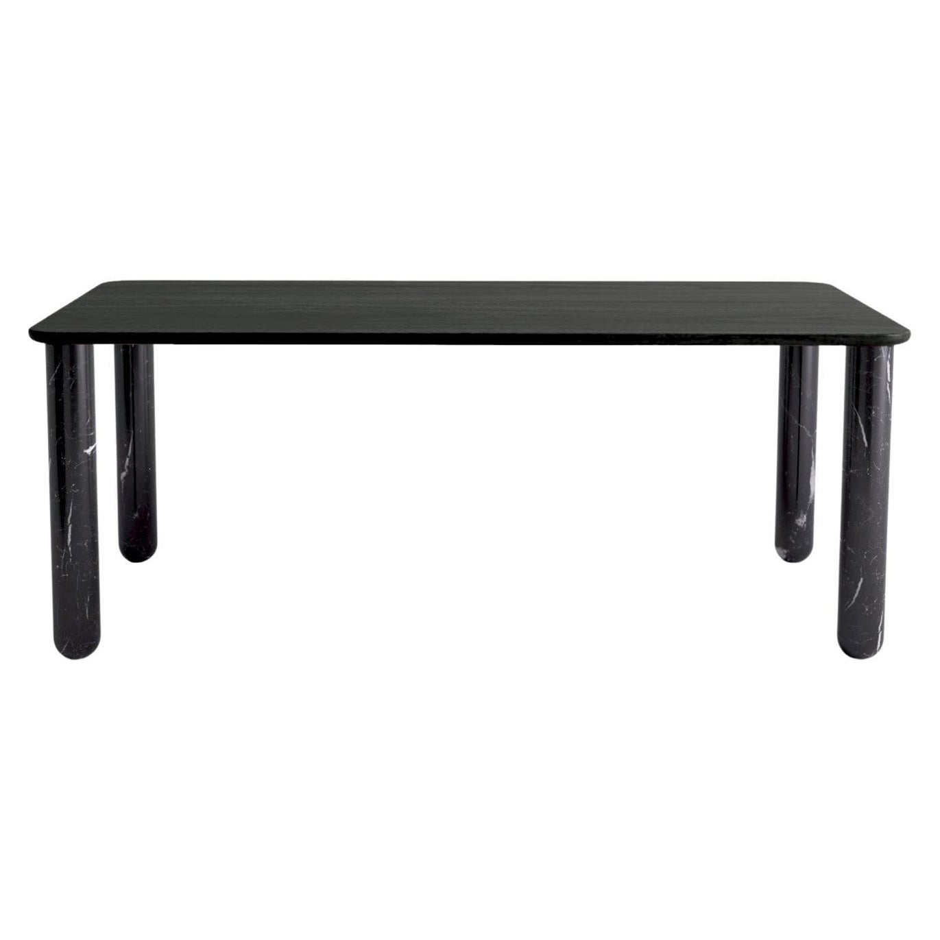 Grande table de salle à manger "Sunday" en bois noir et marbre noir, Jean-Baptiste Souletie