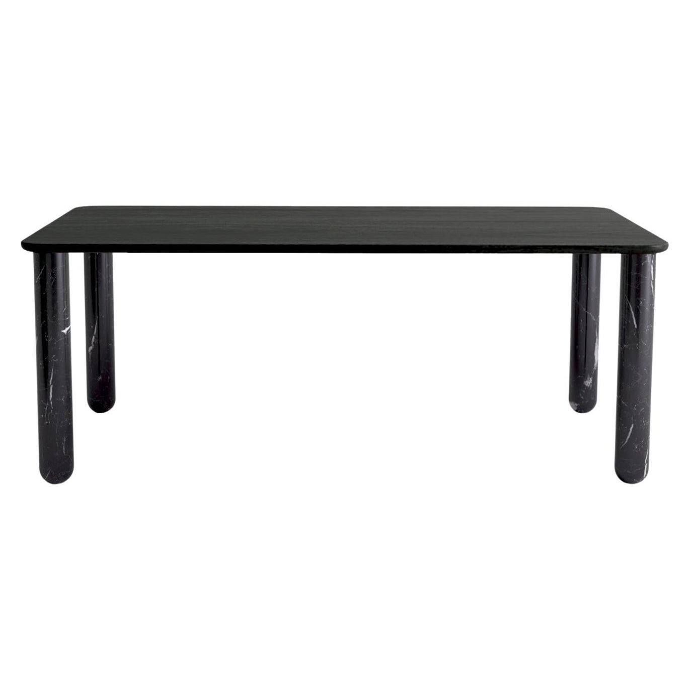 Xlarge Black Wood and Black Marble "Sunday" Dining Table, Jean-Baptiste Souletie