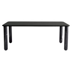 Xlarge Black Wood and Black Marble "Sunday" Dining Table, Jean-Baptiste Souletie