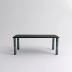 XLarge Black Wood and Green Marble "Sunday" Dining Table, Jean-Baptiste Souletie