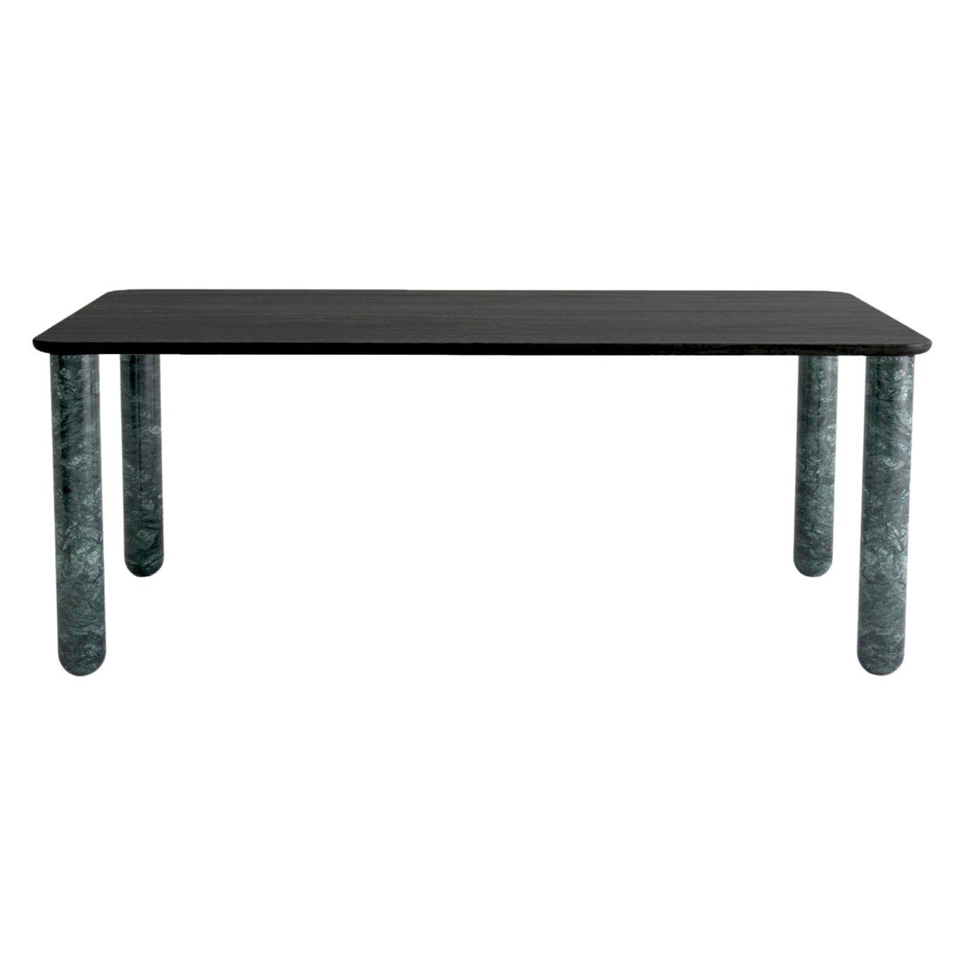 XLarge Black Wood and Green Marble "Sunday" Dining Table, Jean-Baptiste Souletie For Sale