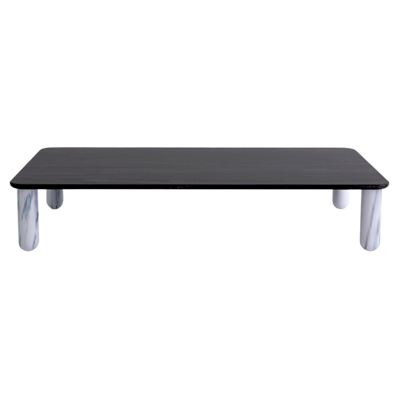 Xlarge Black Wood and White Marble "Sunday" Coffee Table, Jean-Baptiste Souletie For Sale
