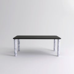 Xlarge Black Wood and White Marble "Sunday" Dining Table, Jean-Baptiste Souletie