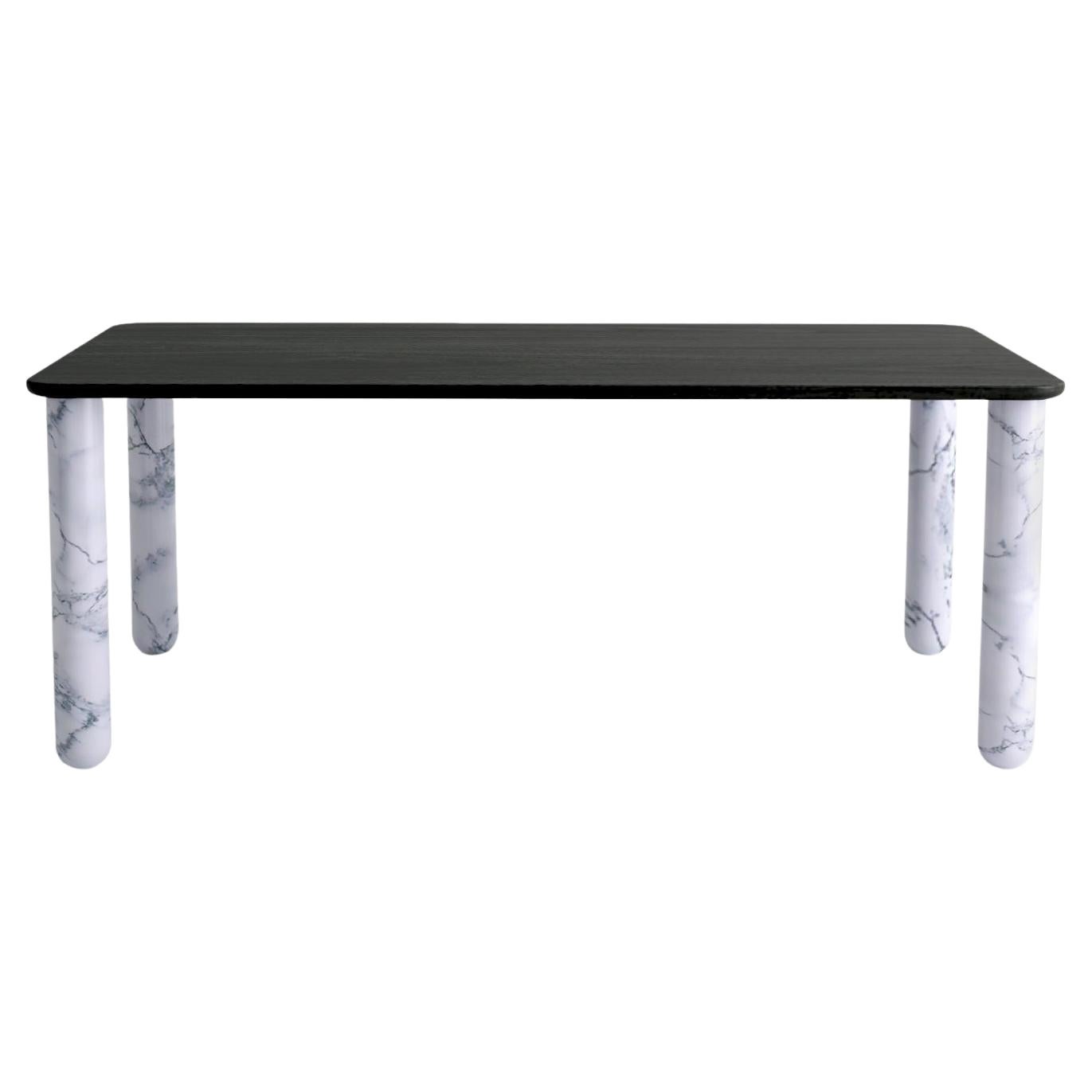 Gran mesa de comedor "Sunday" de madera negra y mármol blanco, Jean-Baptiste Souletie en venta