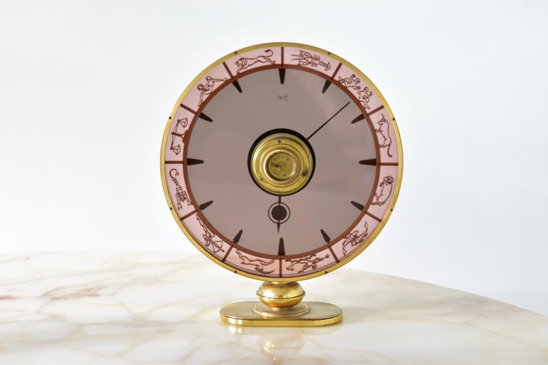 Brass XLarge German 1930s Kienzle Zodiac Desk Clock, Design Heinrich Möller For Sale