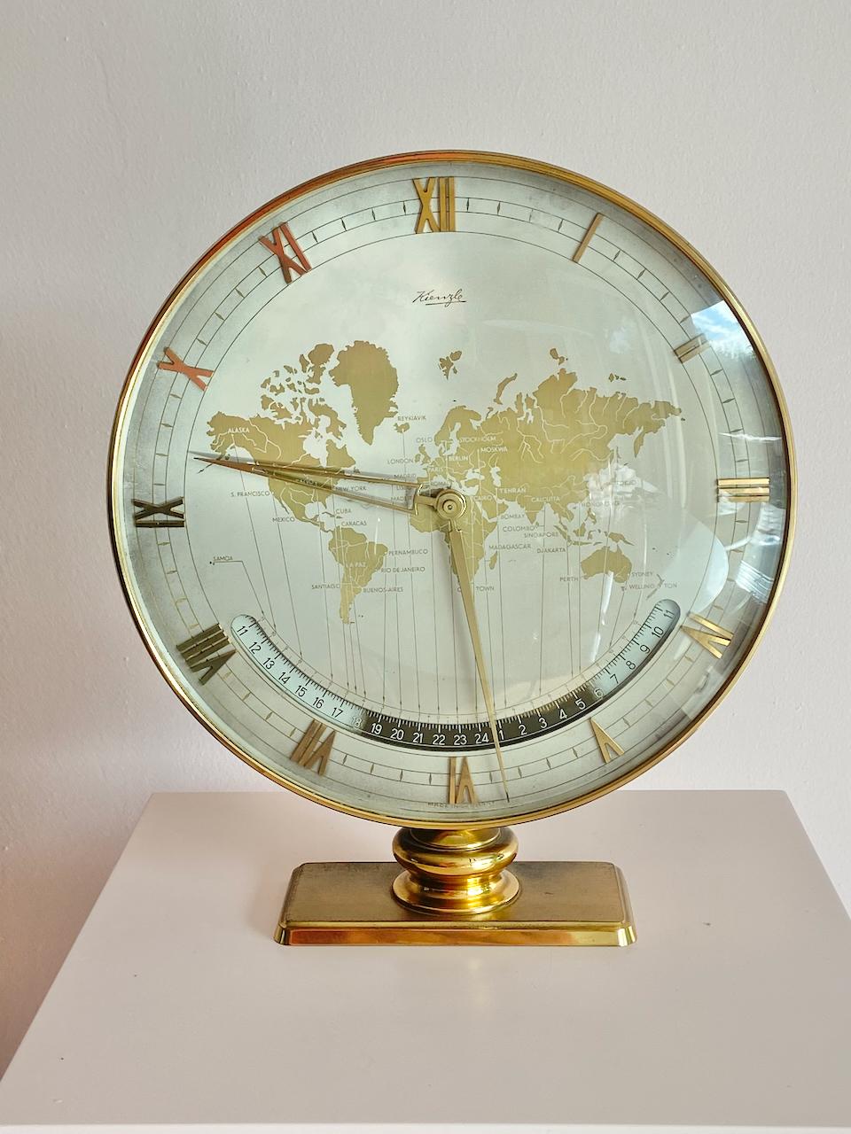 XLarge German Kienzle world time desk clock Heinrich Möller For Sale 1