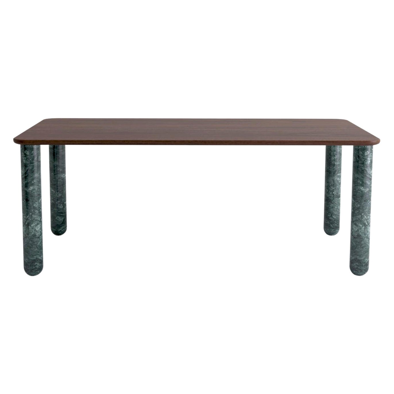 Grande table de salle à manger "Sunday" en noyer et marbre vert, Jean-Baptiste Souletie