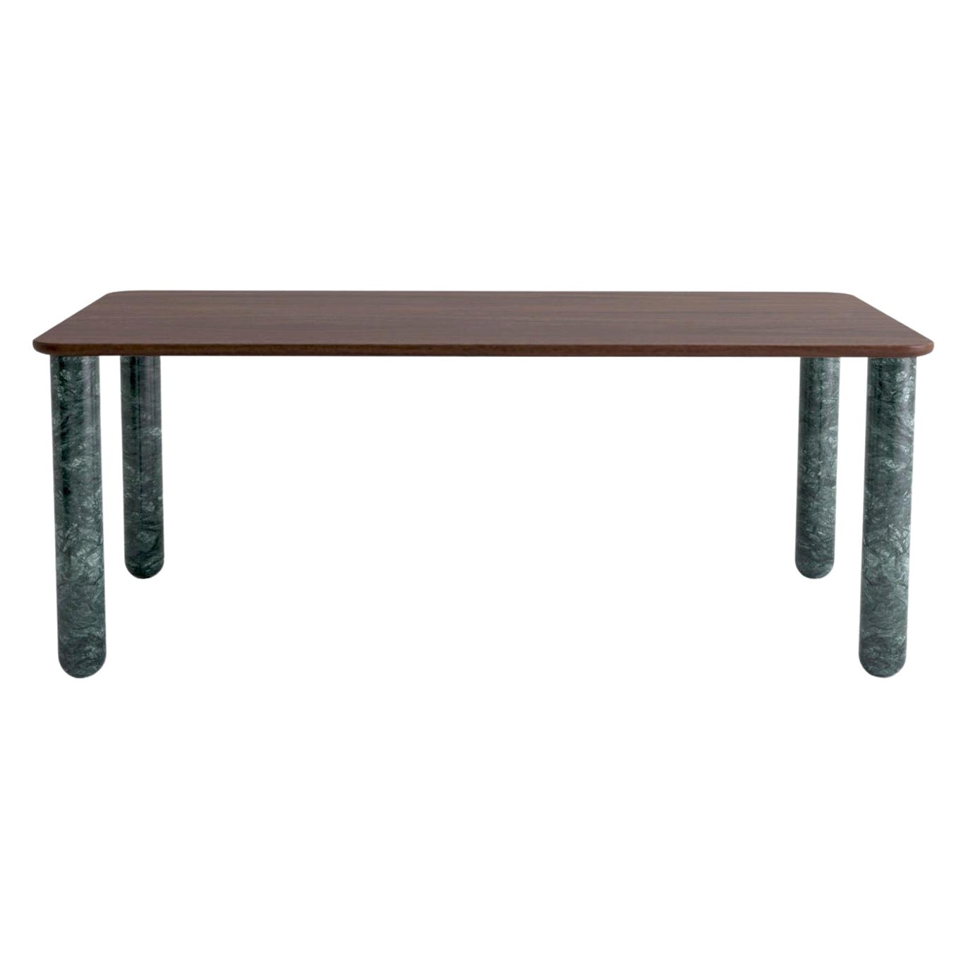 Xlarge Walnut and Green Marble "Sunday" Dining Table, Jean-Baptiste Souletie For Sale