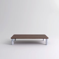 XLarge Walnut and White Marble "Sunday" Coffee Table, Jean-Baptiste Souletie