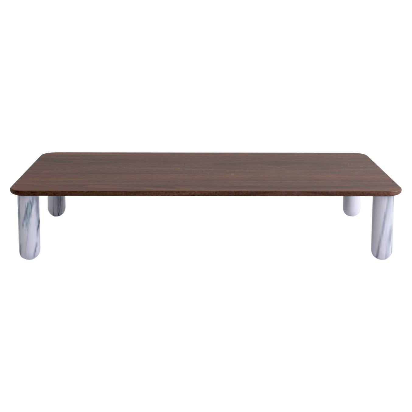 XLarge Walnut and White Marble "Sunday" Coffee Table, Jean-Baptiste Souletie For Sale