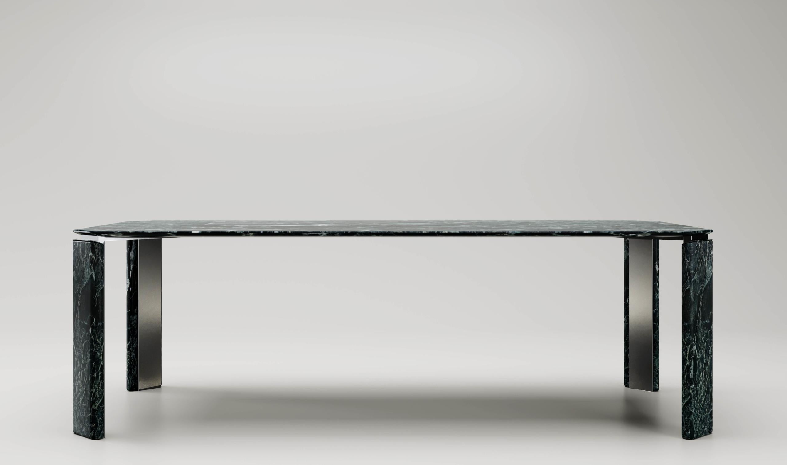 XLV Table by Andrea Bonini
Limited Edition
Dimensions: D 108 x W 250 x H 75 cm.
Materials: Mirrored steel and St. Denis Marble.

Made in Italy. Limited series, numbered and signed pieces. Custom size or finish on request. Different marble options