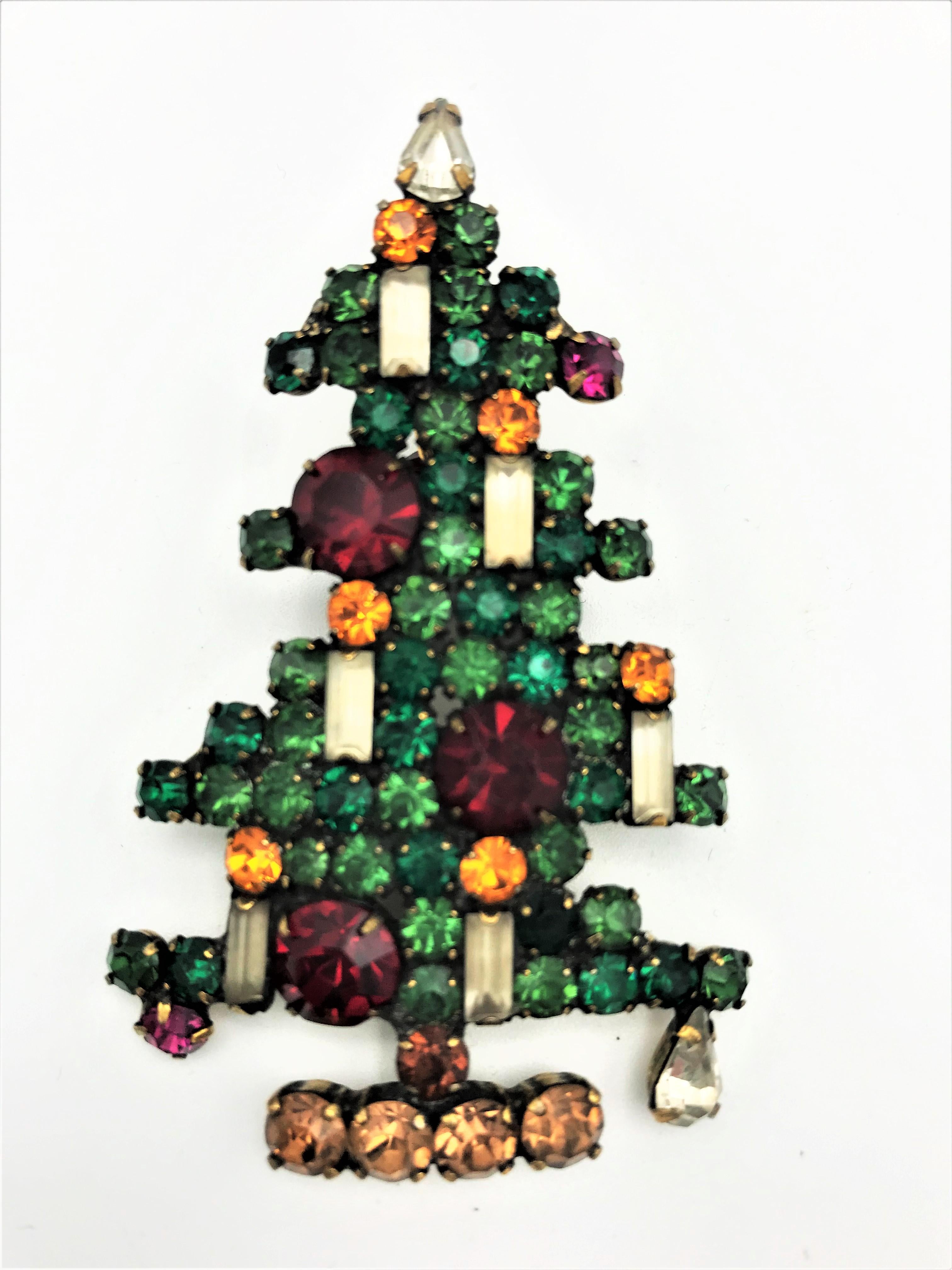 XMAS Tree Brosche von WEISS, geschliffene Swarovski Strasssteine aus den 1940er Jahren (Baguetteschliff) im Angebot