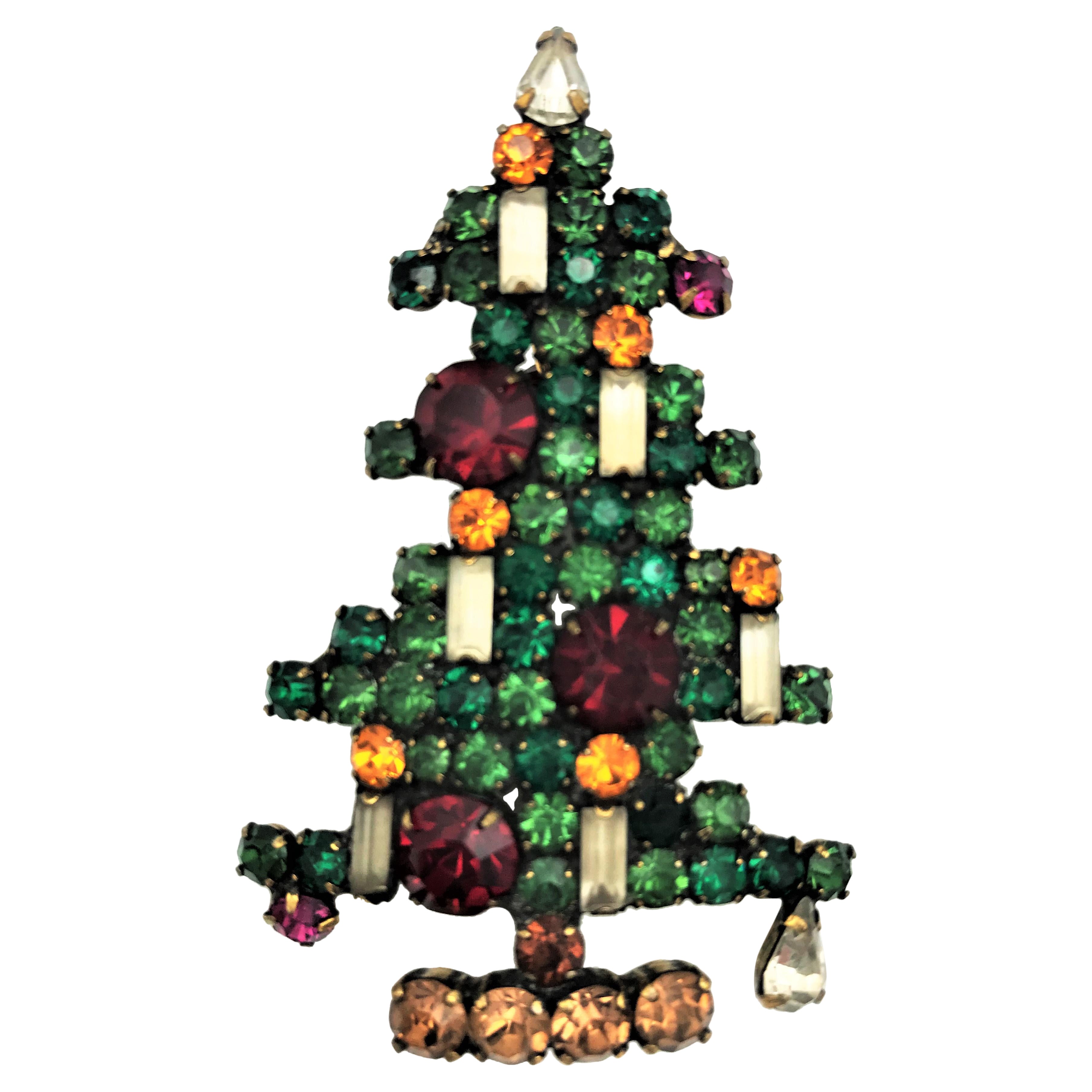 XMAS Tree Brosche von WEISS, geschliffene Swarovski Strasssteine aus den 1940er Jahren im Angebot