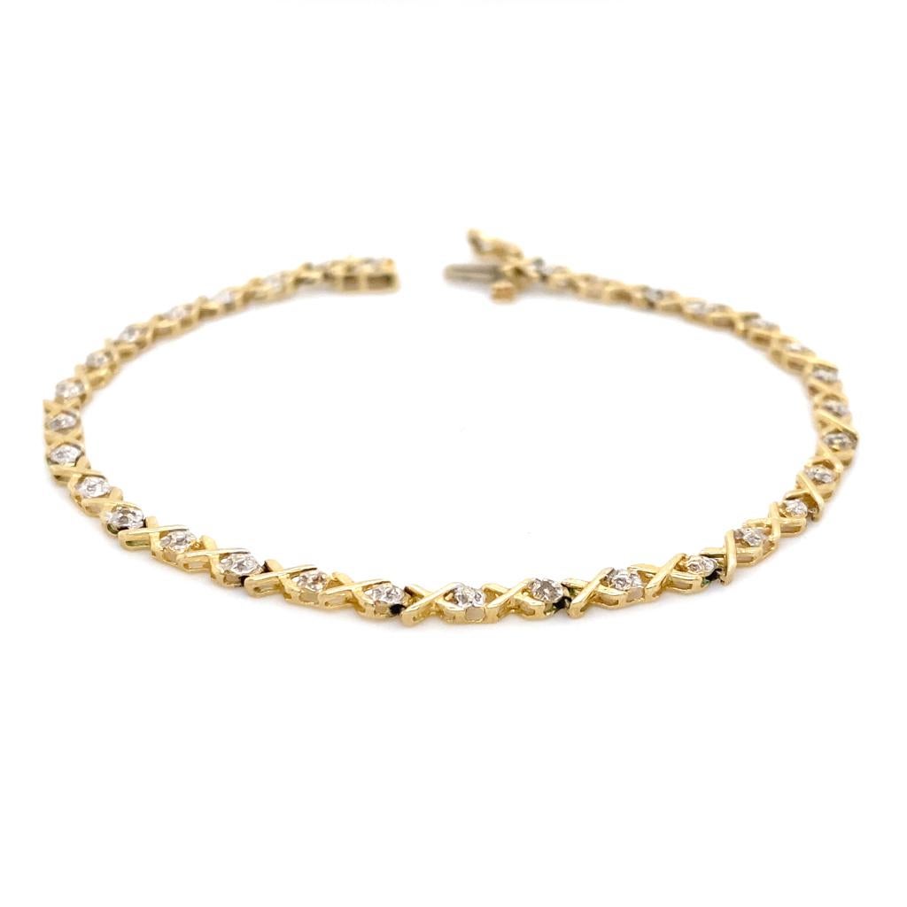 Revival XO Bracelet tennis bicolore en or 10 carats avec diamants 0,15 carat en vente