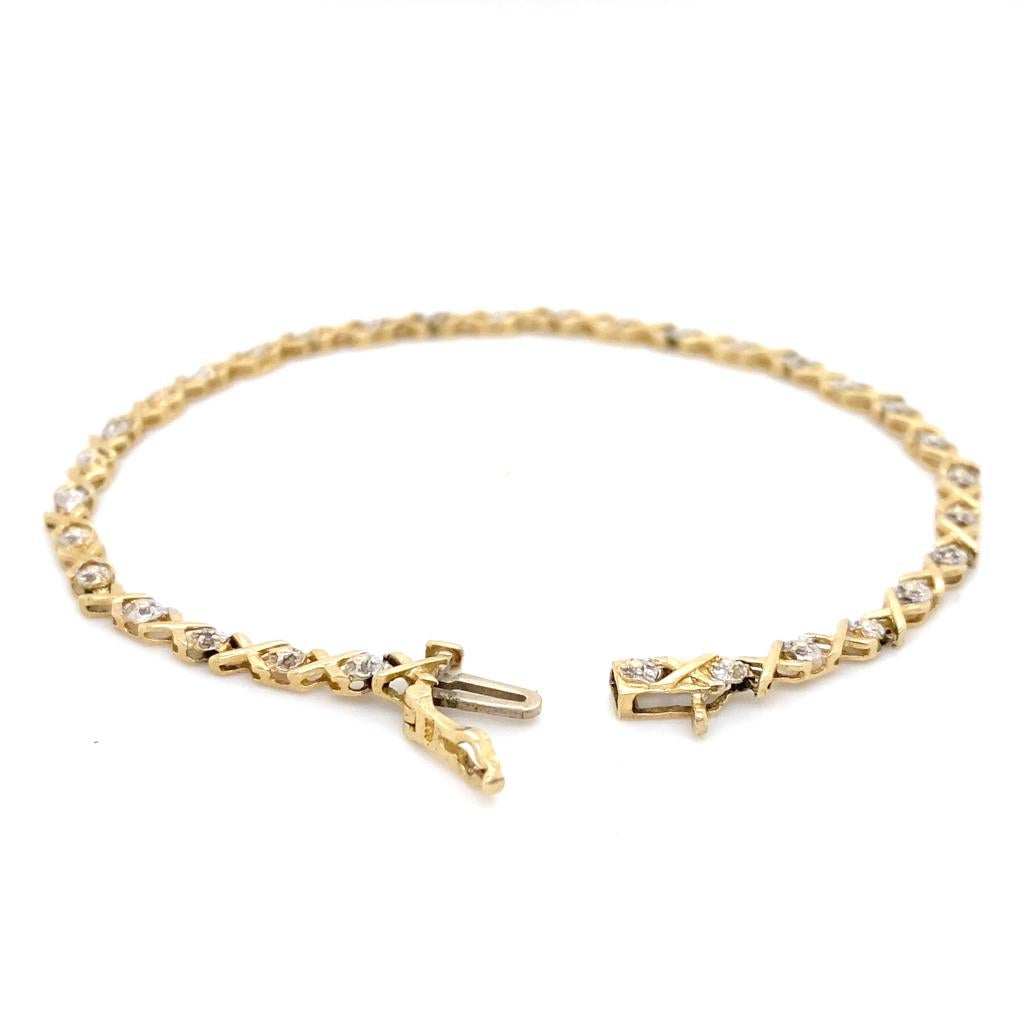 Taille ronde XO Bracelet tennis bicolore en or 10 carats avec diamants 0,15 carat en vente