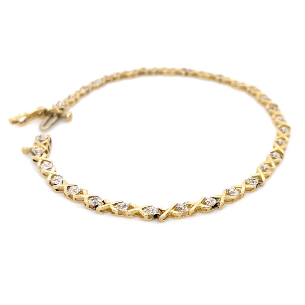 Women's XO Diamond Two-Tone Tennis Bracelet 0.15 Carats Diamonds 10K Gold For Sale