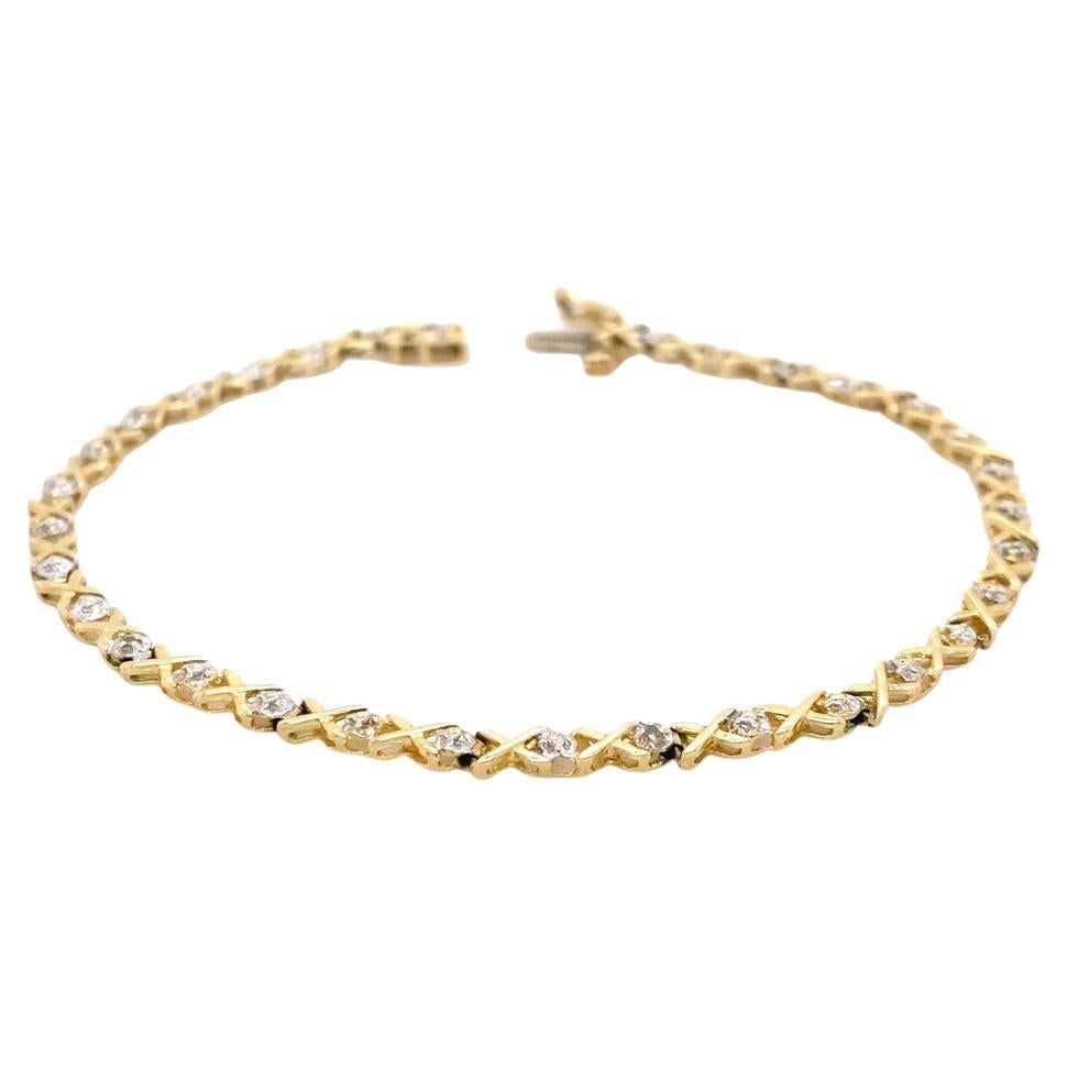 XO Diamond Two-Tone Tennis Bracelet 0.15 Carats Diamonds 10K Gold For Sale
