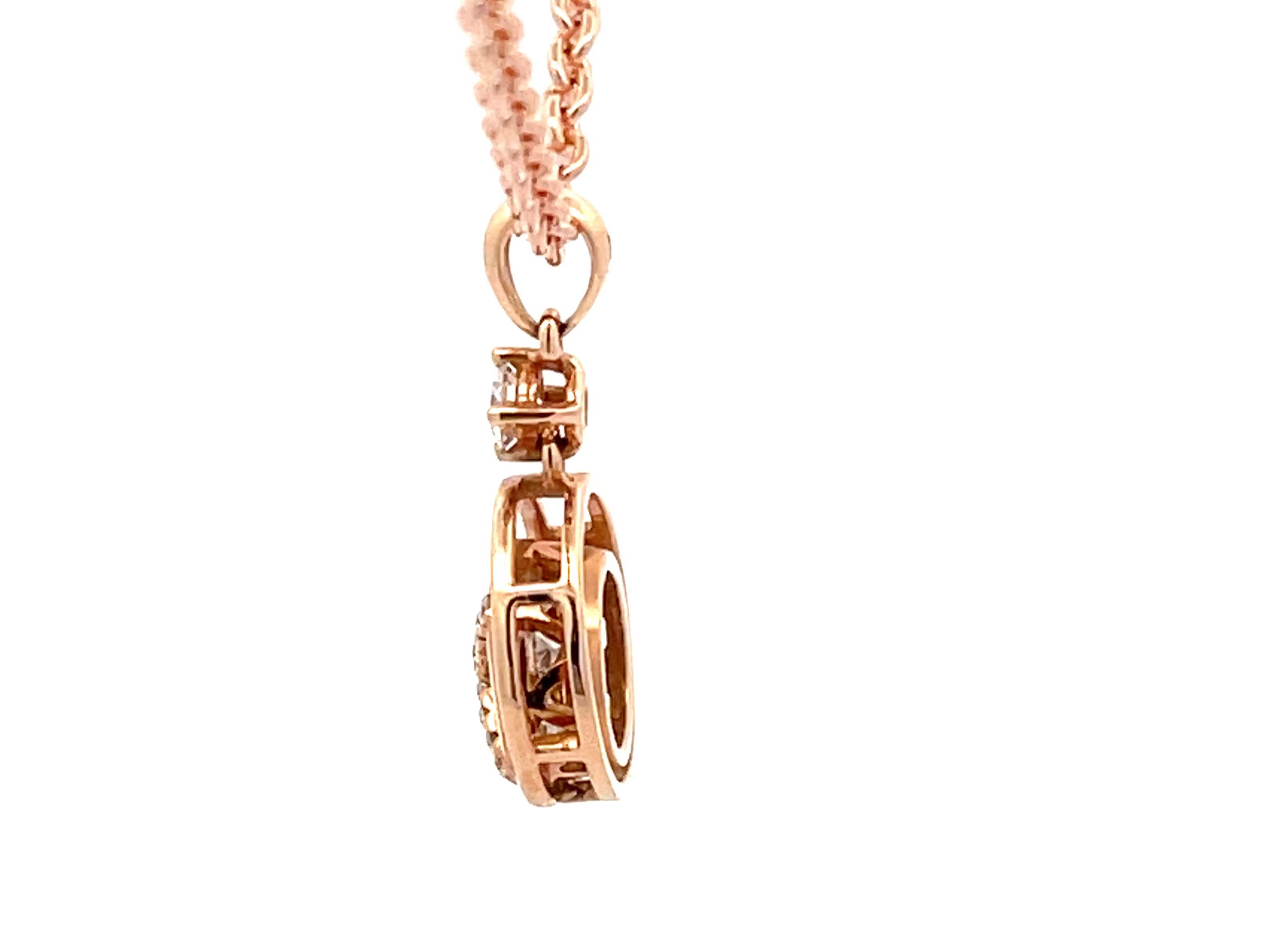 Round Cut XO Pie Cut Diamond Pendant in 18k Rose Gold For Sale