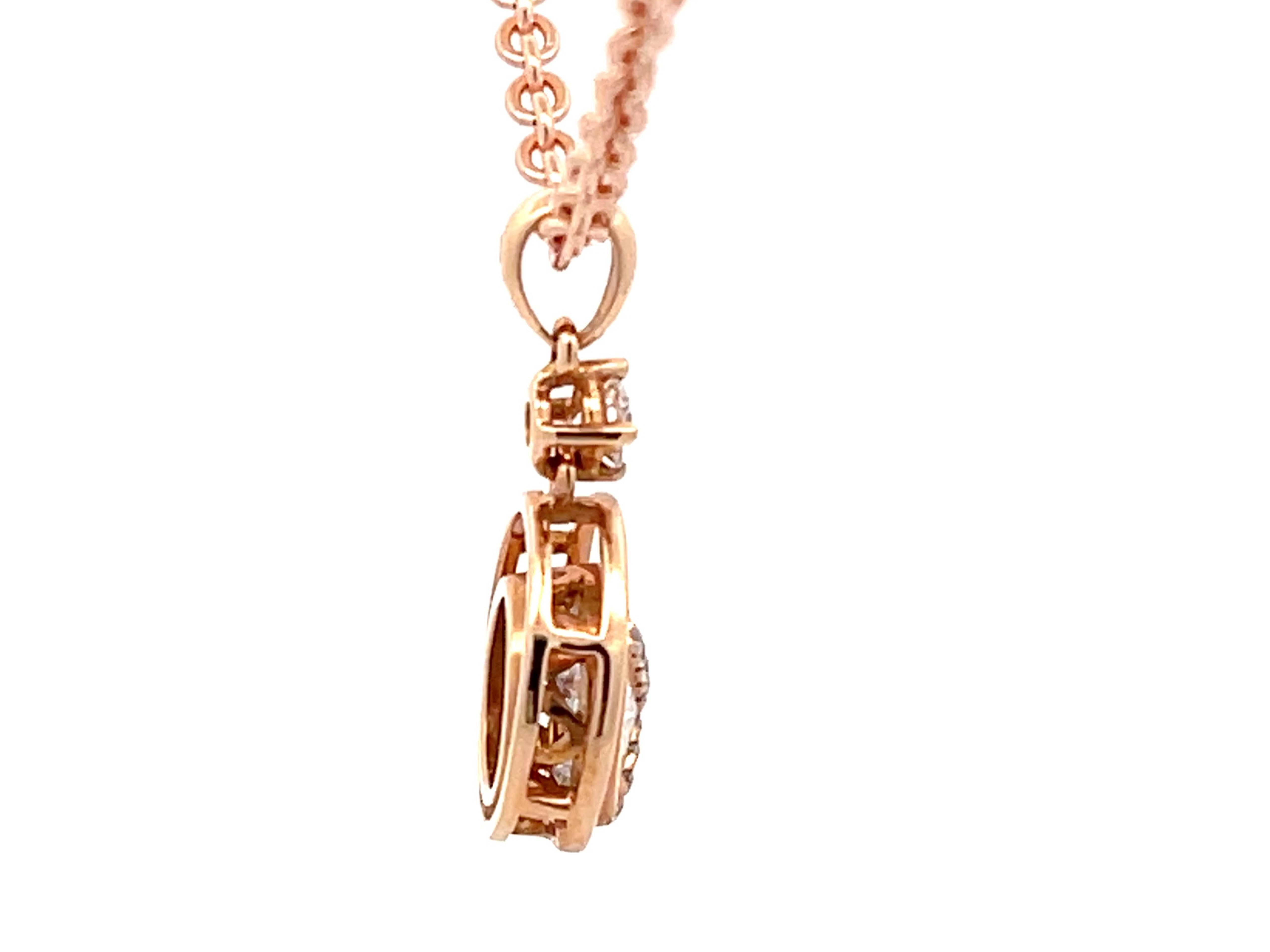 XO Pie Cut Diamond Pendant in 18k Rose Gold In New Condition For Sale In Honolulu, HI