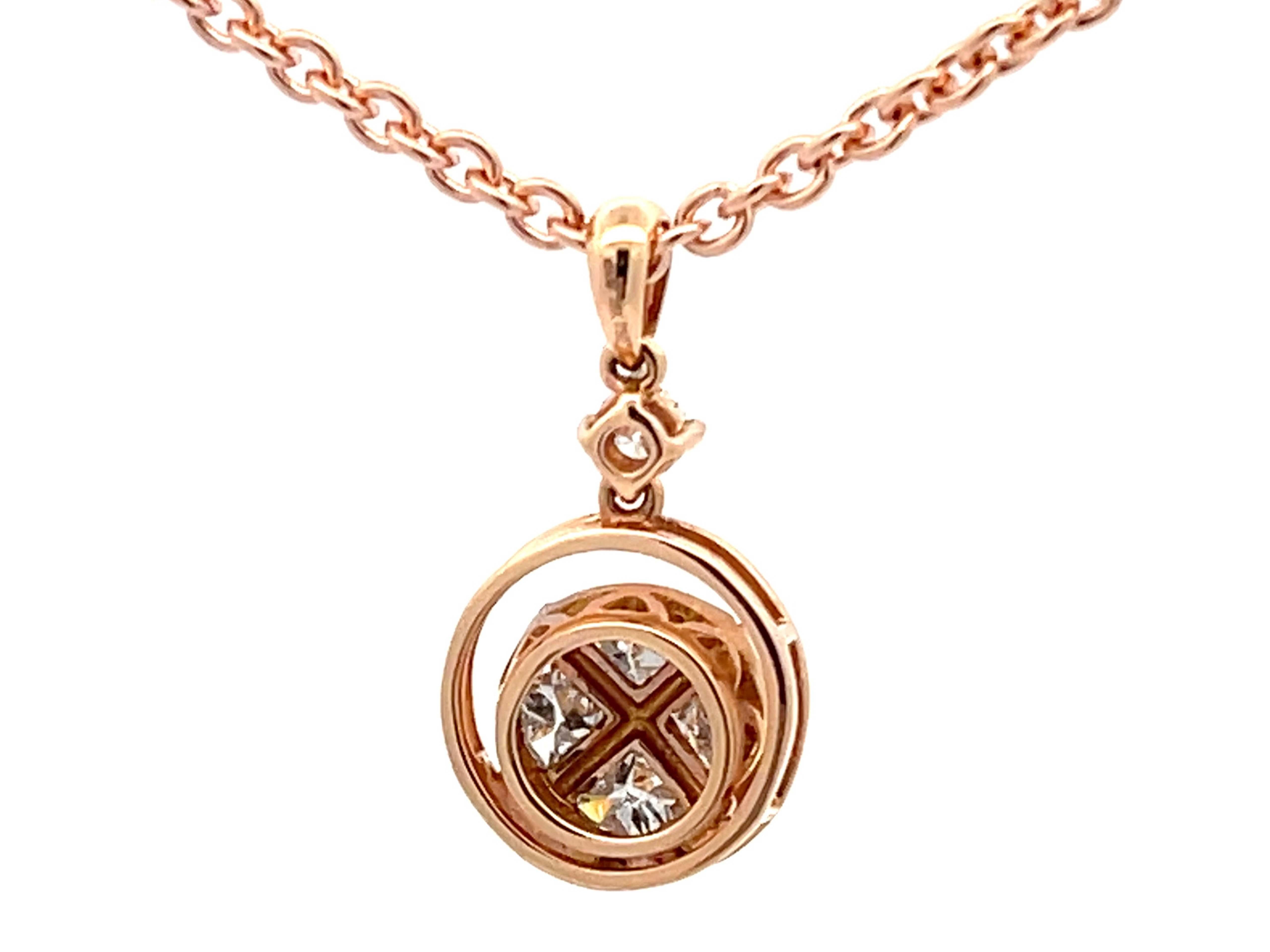 Women's XO Pie Cut Diamond Pendant in 18k Rose Gold For Sale