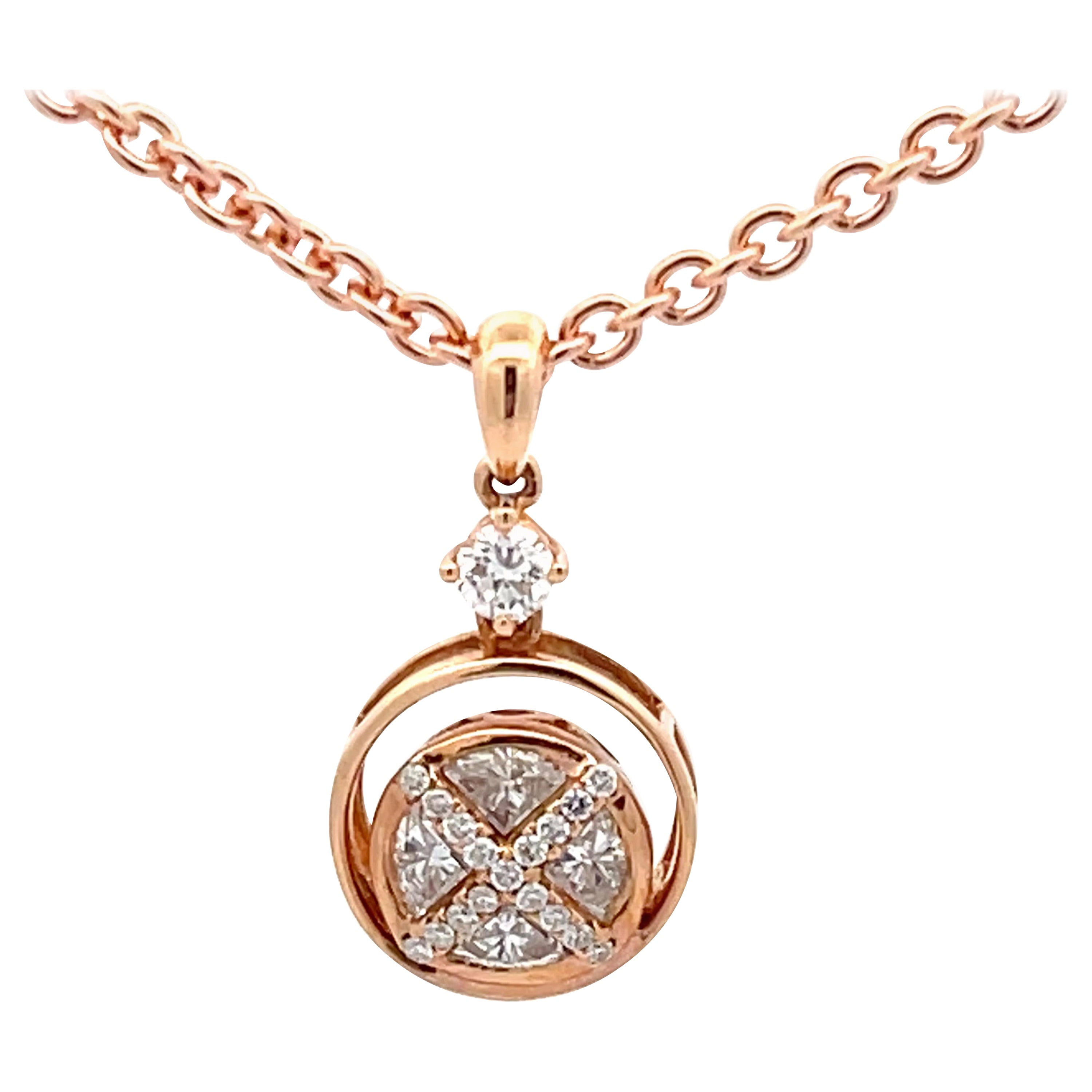 XO Pendentif en or rose 18 carats avec diamants taillés en pièce