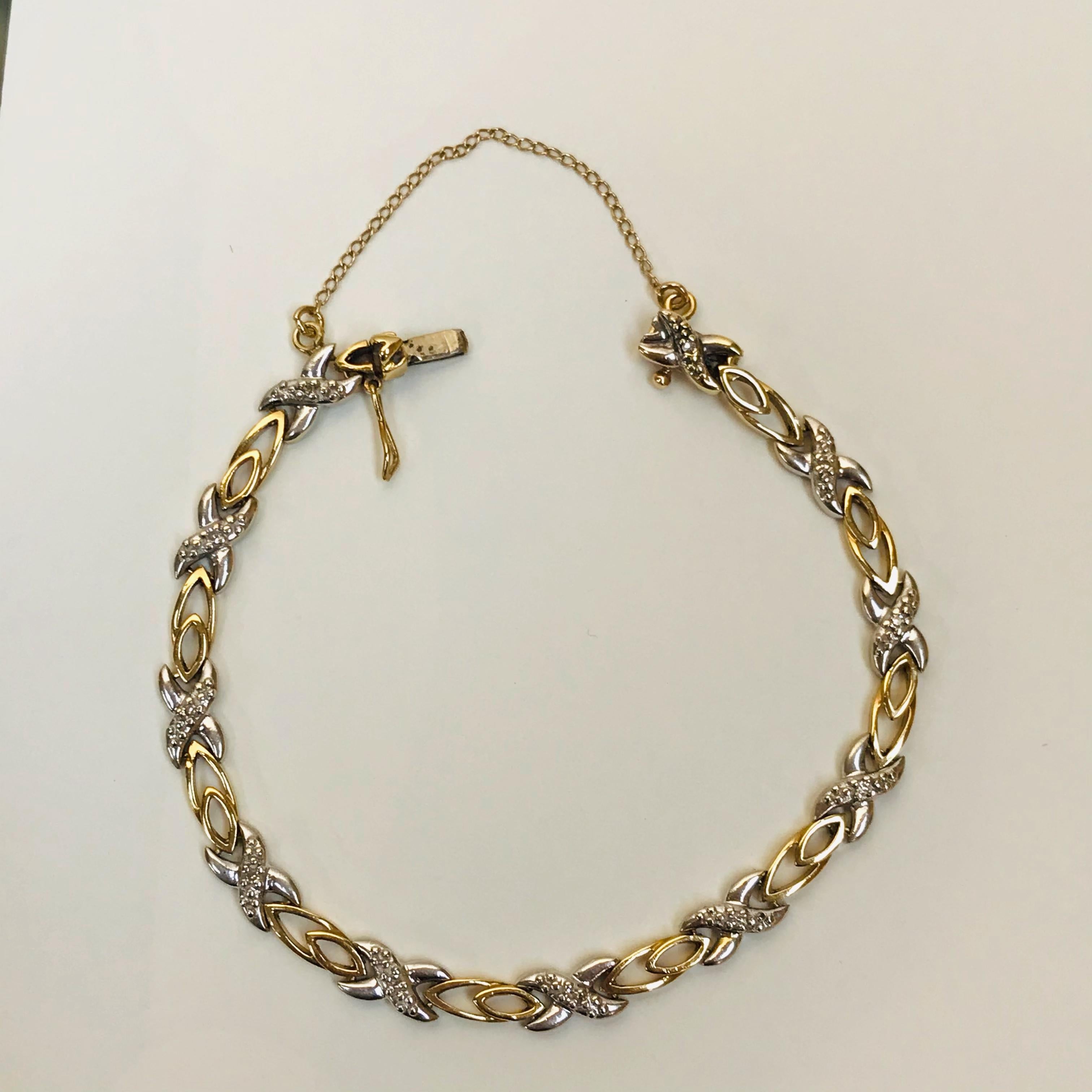 Contemporain Bracelet tennis en or 2 tons avec diamants XOX Estate Fine Jewelry en vente