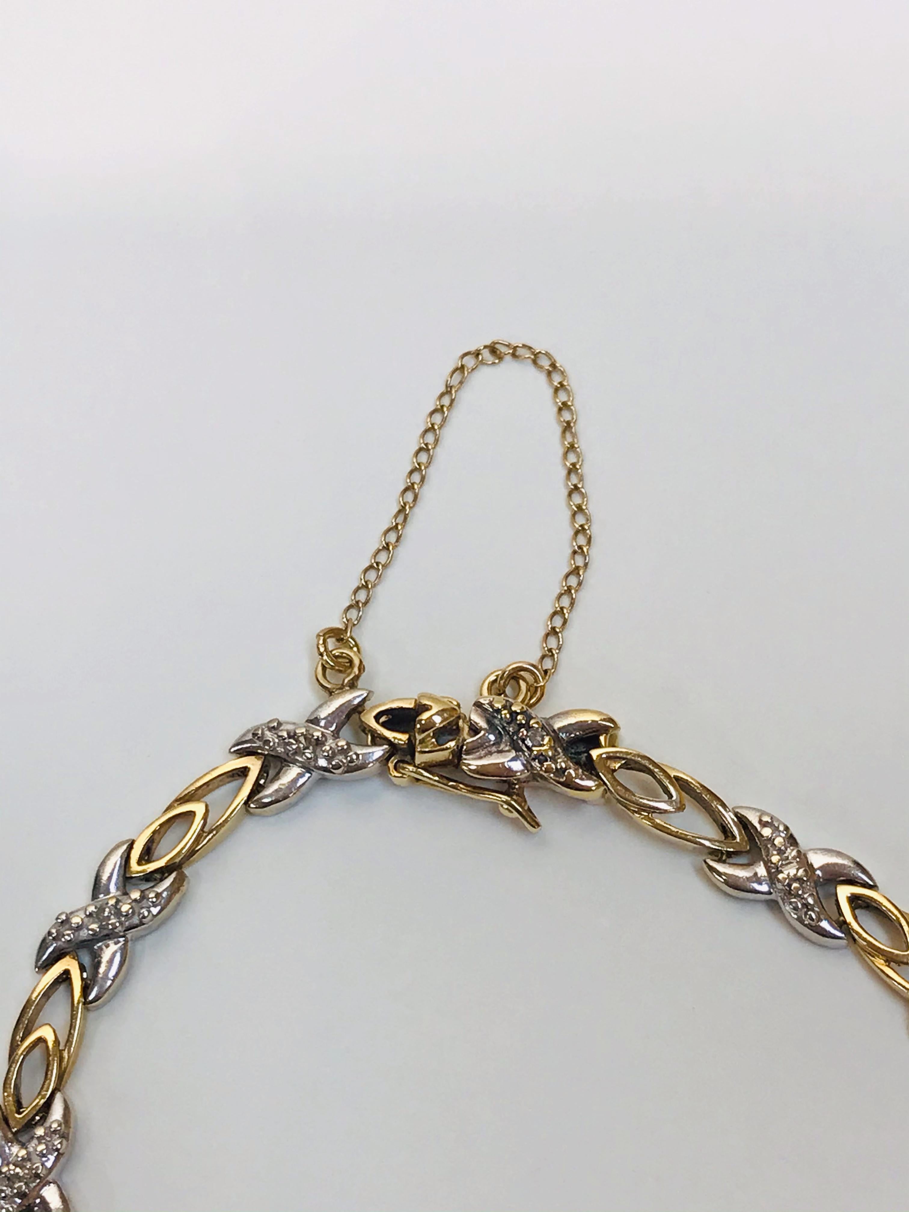 Taille ronde Bracelet tennis en or 2 tons avec diamants XOX Estate Fine Jewelry en vente