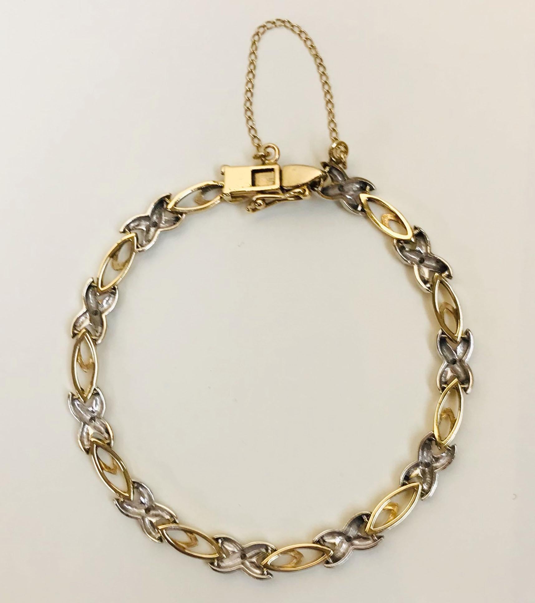 Bracelet tennis en or 2 tons avec diamants XOX Estate Fine Jewelry Excellent état - En vente à Montreal, QC