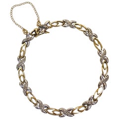 Vintage Diamond 2-Tone Gold XOX Tennis Bracelet Estate Fine Jewelry