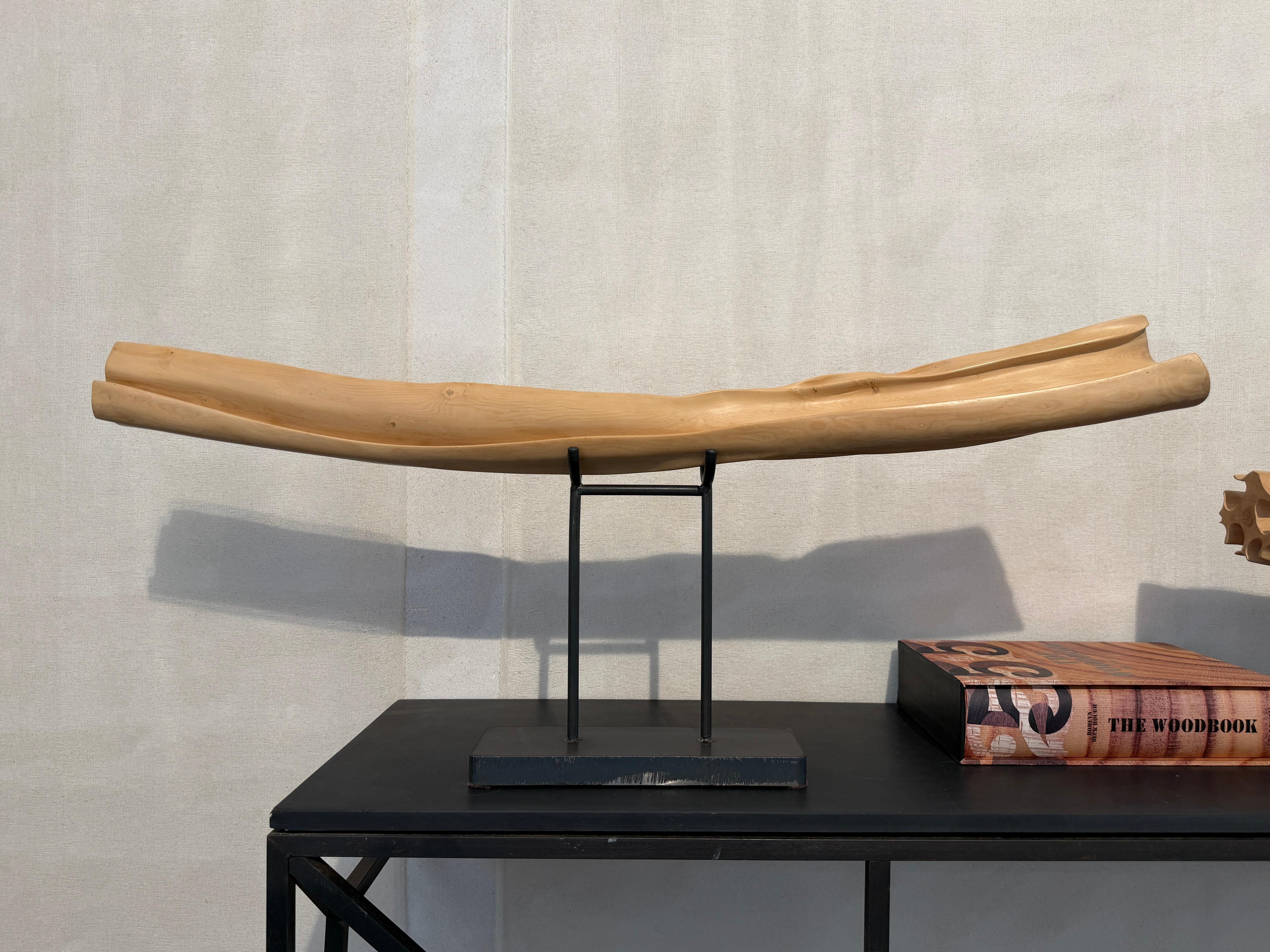 Xose Espona Figurative Sculpture - Fluent Boxwood Sculpture, Hand-Carved, 79cm Long, Smooth Finish