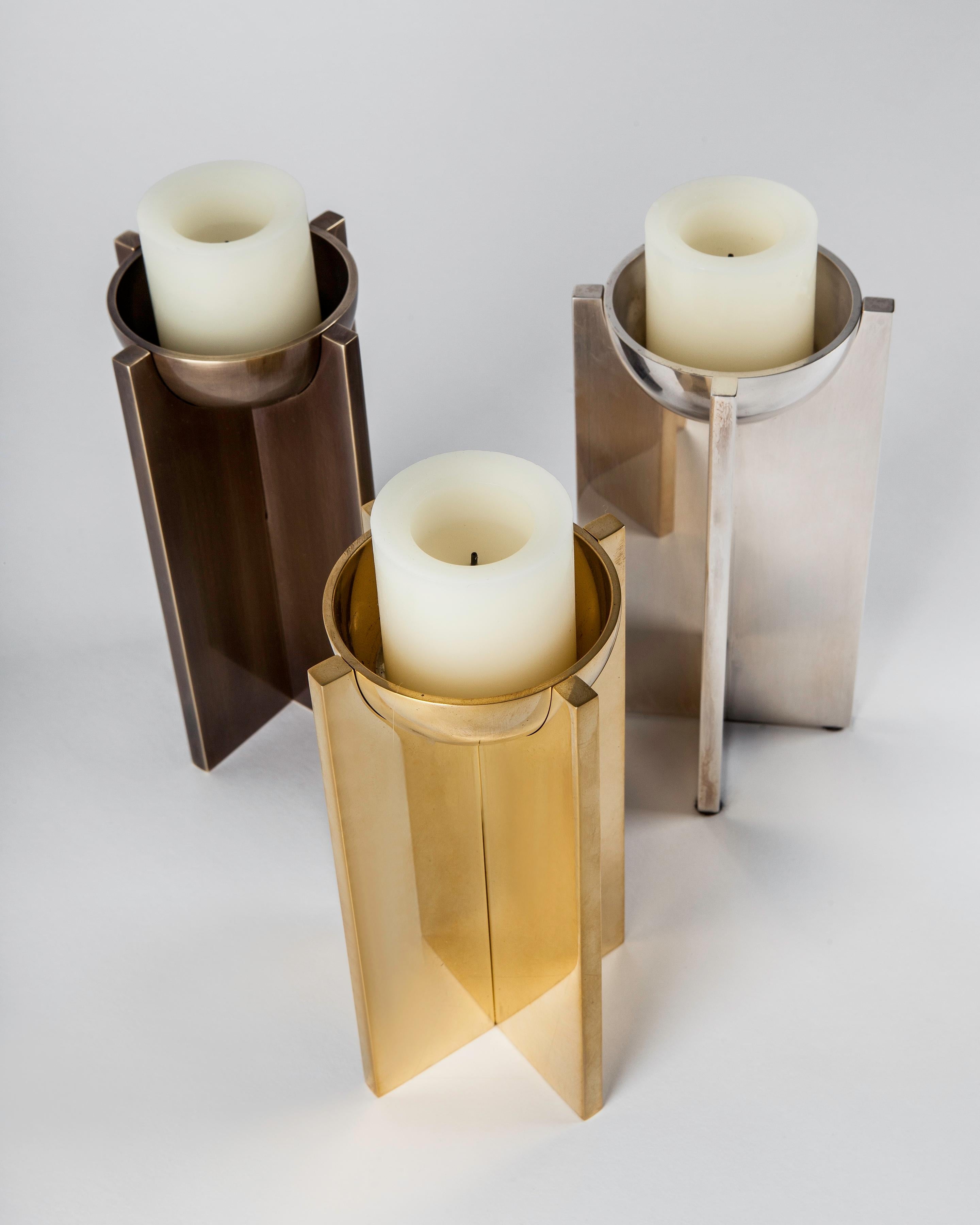 Modern XOXO Candlestick by Remains Lighting Co. in a Hand Polished Silverplate Finish