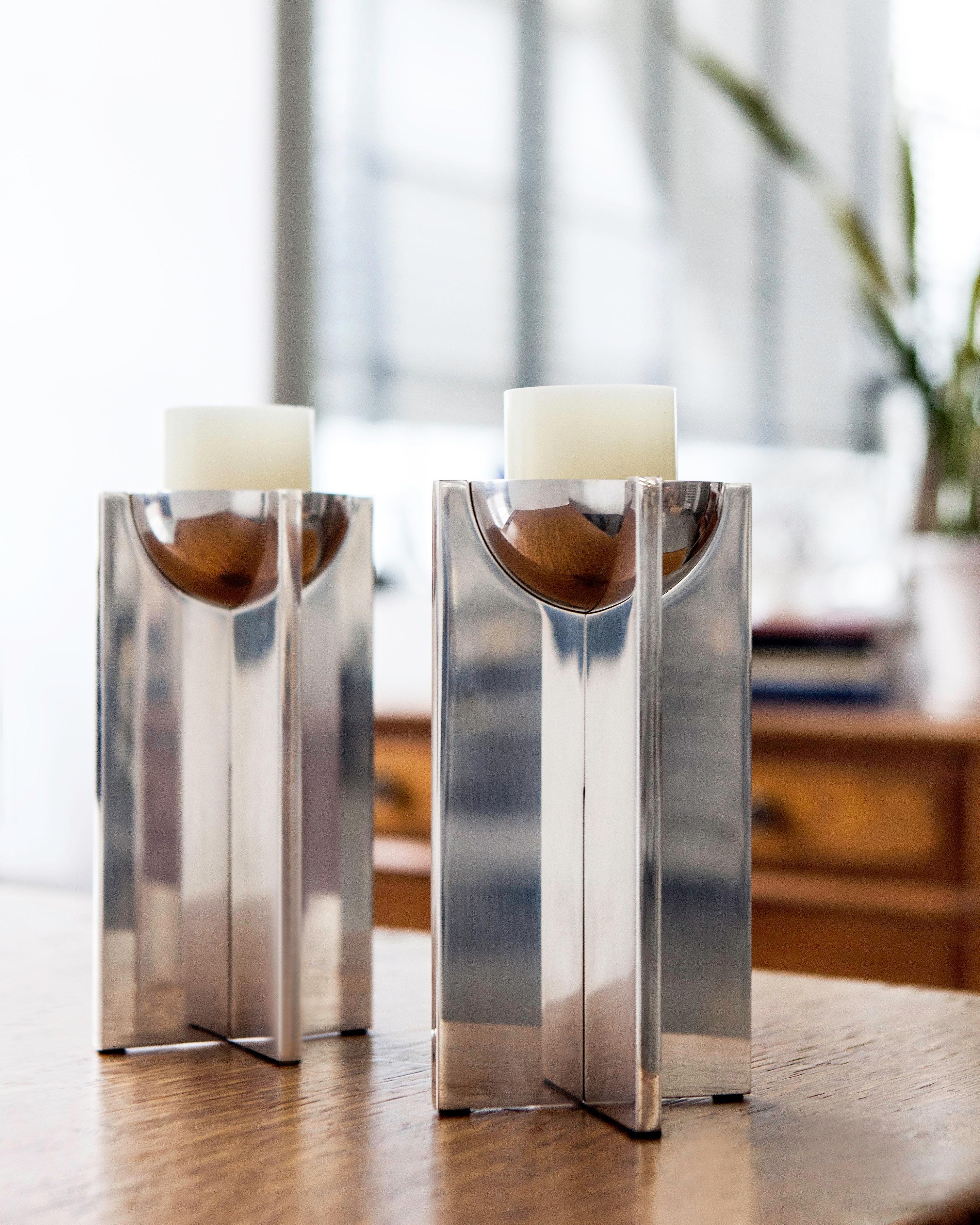 The XOXO candlestick is all about geometry: the strong geometric X shaped base embraces the round O of the candle cup forming an XO for love. Or, more specifically, hugs and kisses. Milled and turned in solid brass then hand polished in an