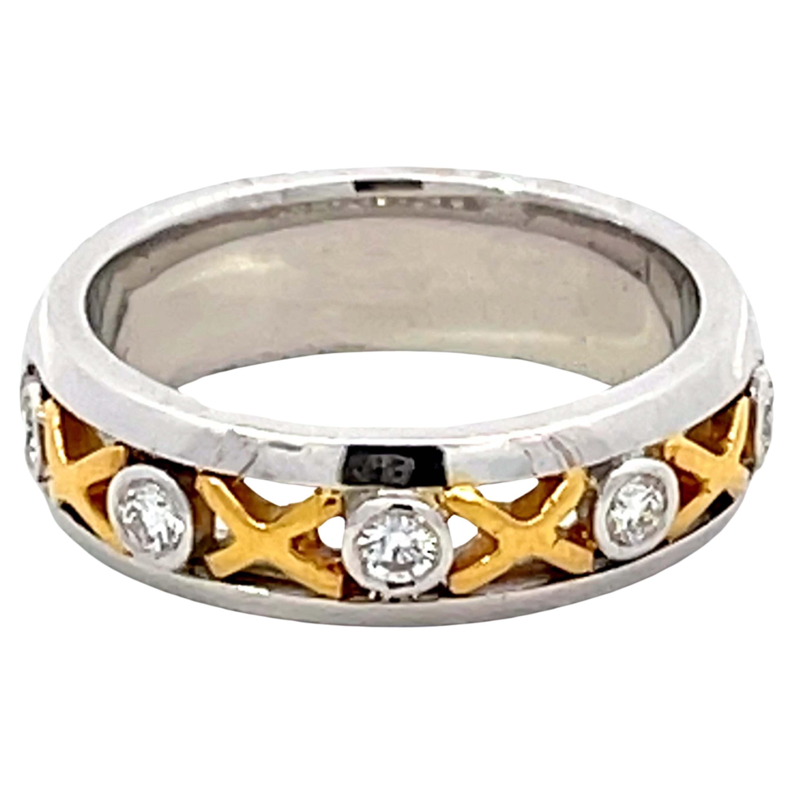 XOXO Diamond Band Two Toned 18k Gold Ring For Sale