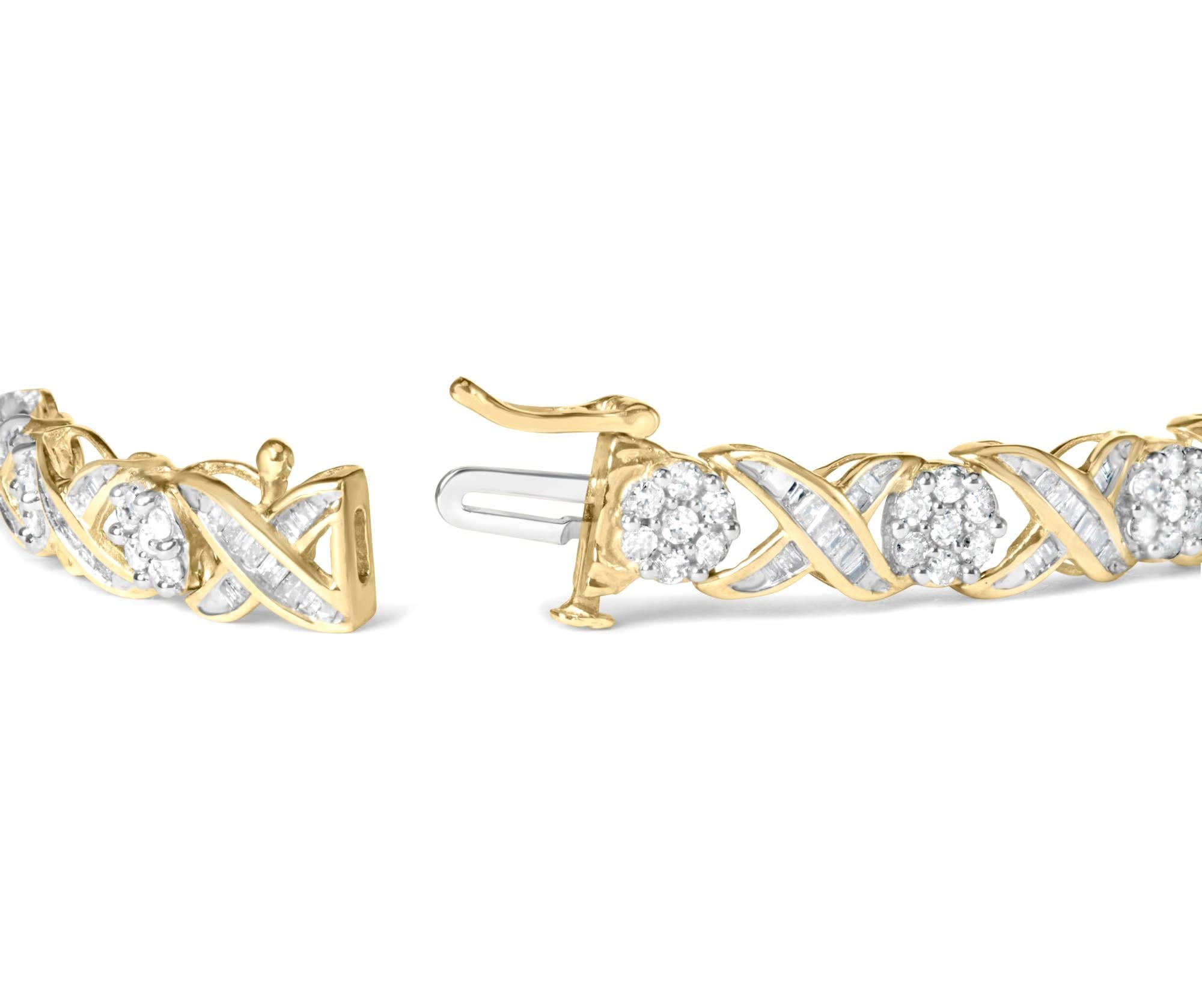 XOXOXO Diamant-Gliederarmband mit rundem und Baguetteschliff 3 Karat 10K Gelbgold im Zustand „Hervorragend“ im Angebot in Aliso Viejo, CA