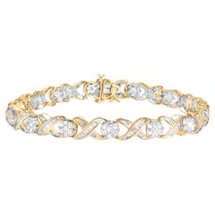 XOXO Diamond Link Bracelet Round and Baguette Cut 3 Carats 10K Yellow Gold
